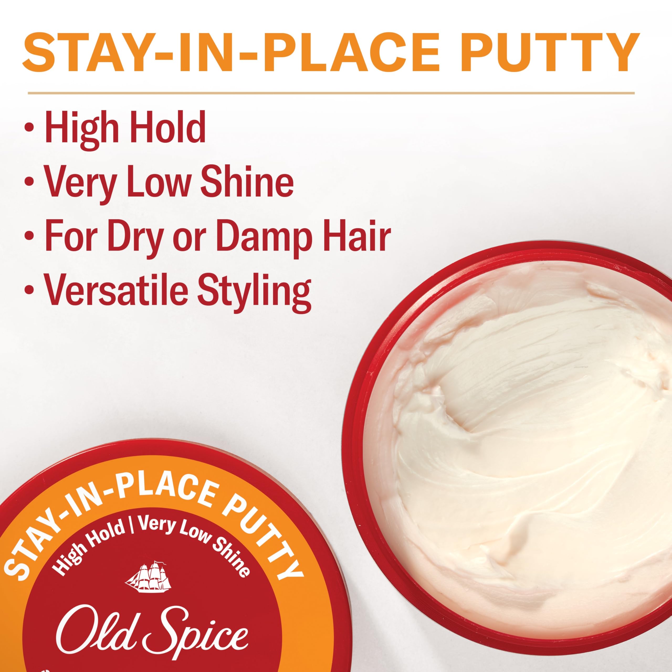 Old Spice Stay-In-Place Hair Styling Putty for Men, High Hold with Very Low Shine, 2.22 oz