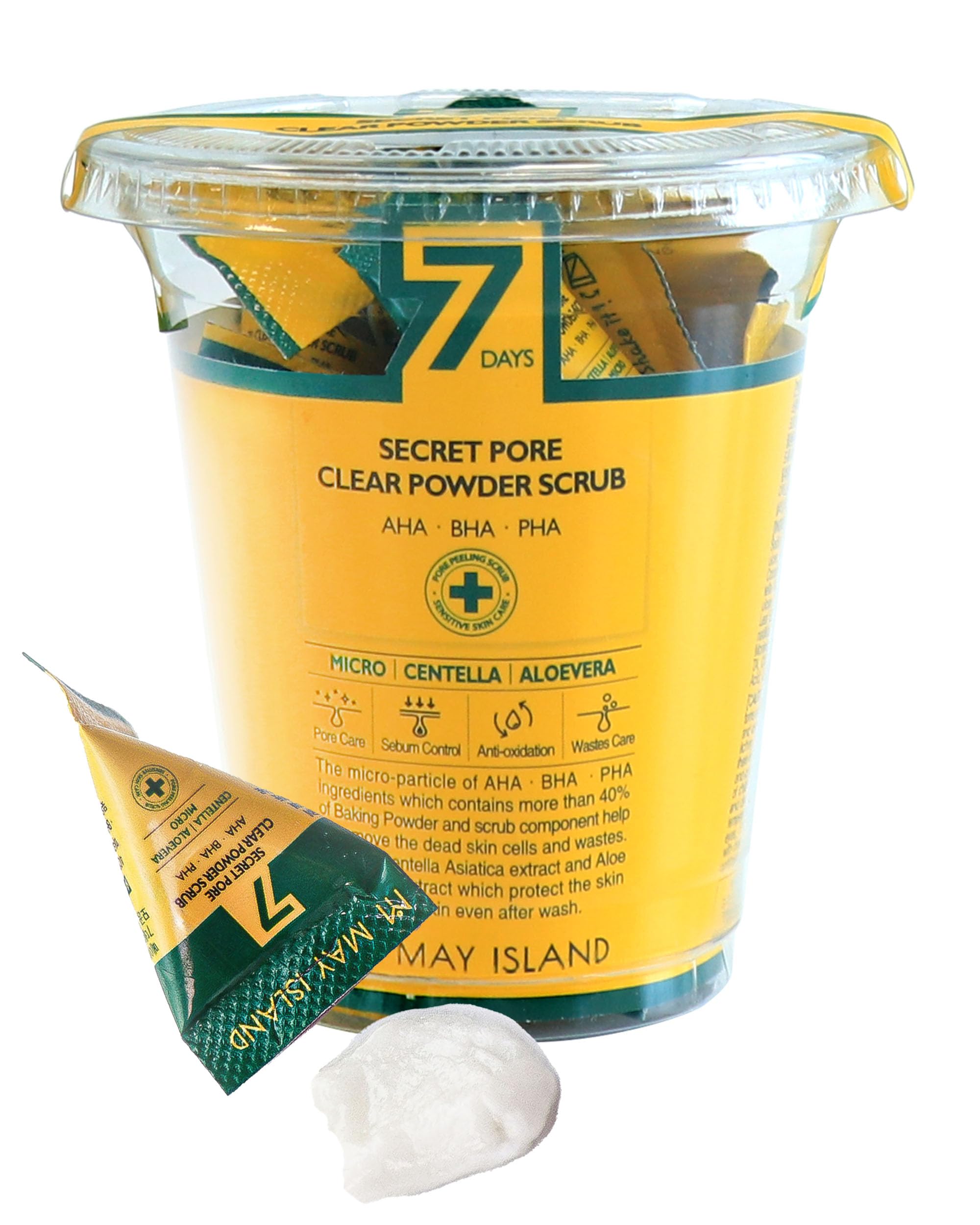 MAYISLAND 7 Secret Pore Clear Powder Scrub  Korean Exfoliating Face Scrub with AHA, BHA, PHA, Cica & Baking Powder  Soothing, 