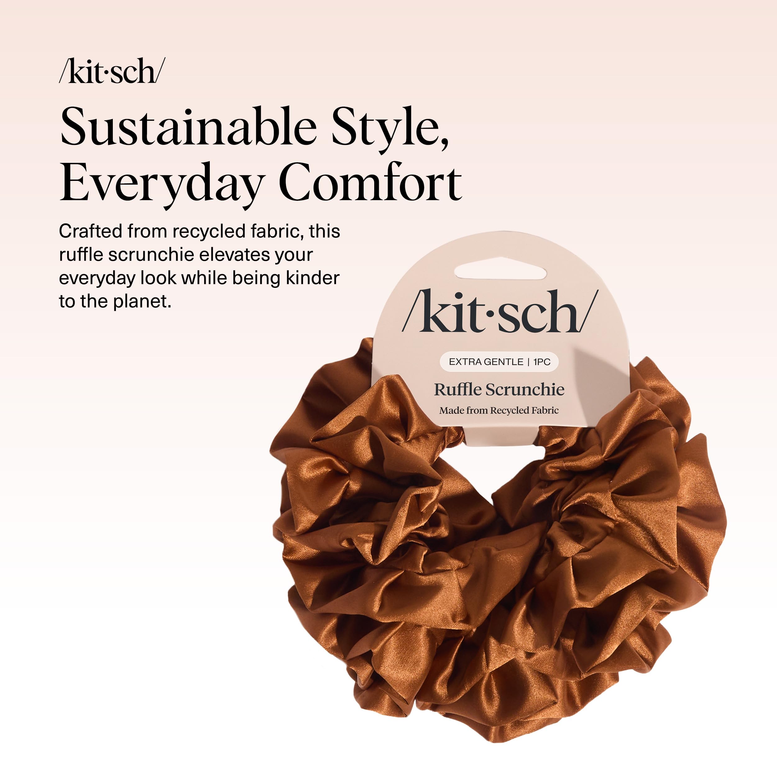 Kitsch Recycled Satin Ruffle Scrunchie - Gentle Hair Scrunchie for Women, Eco-Friendly Hair Tie No Damage, Stylish Ponytail Hold