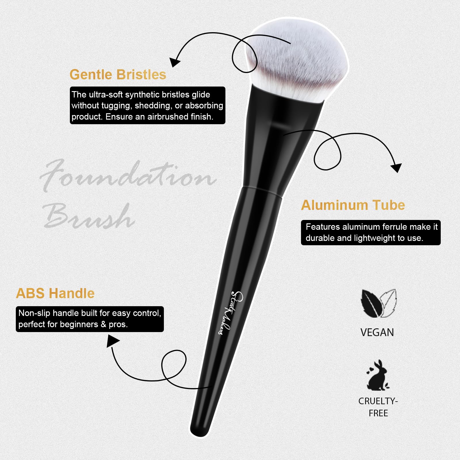 START MAKERS Contoured Foundation Brush, Large Angled Kabuki Makeup Brush for Liquid, Powder, Cream & Stick Foundation Bronzer C