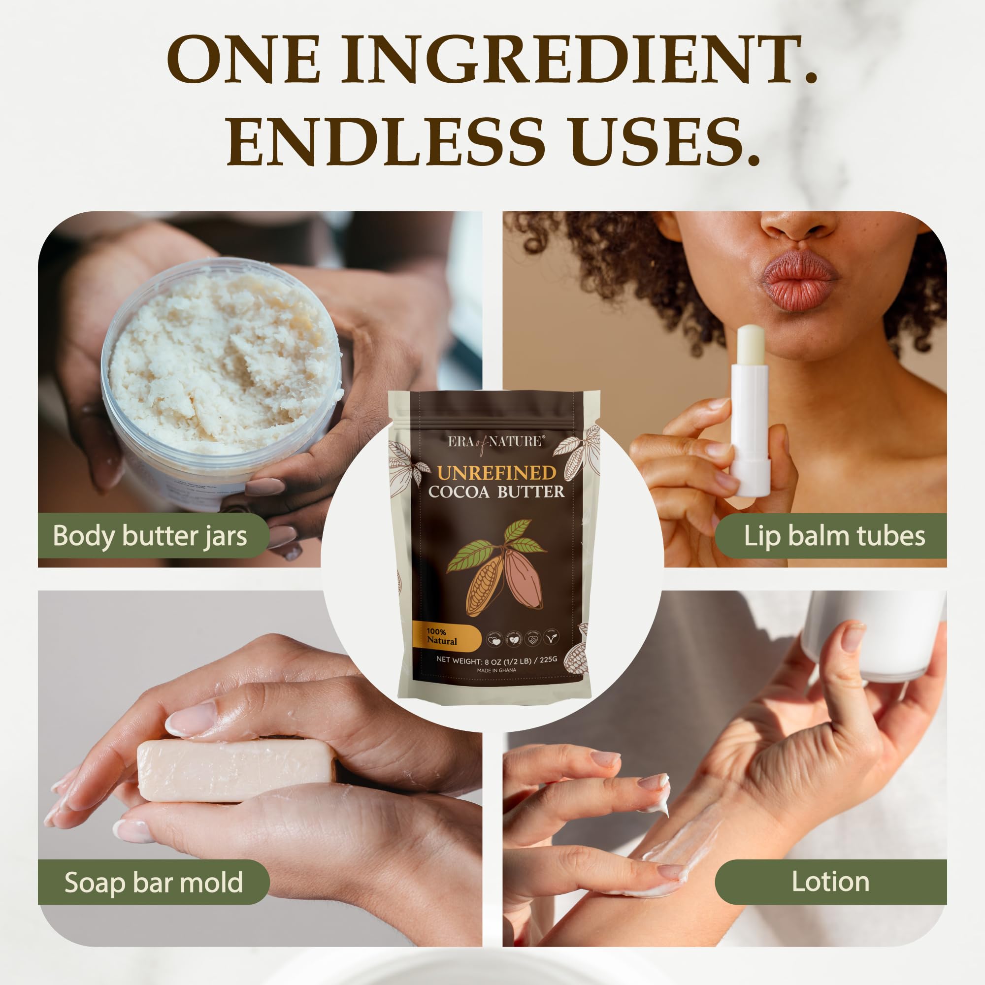 Cocoa Butter Raw Pure Unrefined - Incredible Natural Cacao Scent! - Use for DIY Body Butters, Soaps, Lotions and lip balm. Helps