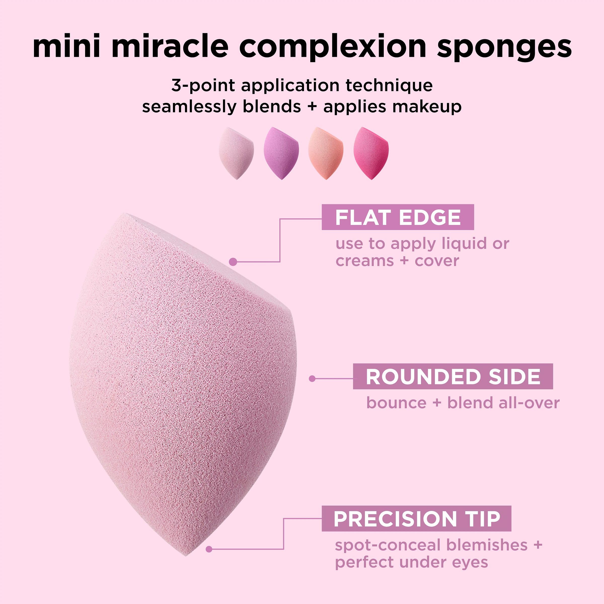 Real Techniques Mini Miracle Complexion Sponge 4 Pack, Small Makeup Blending Sponges, For Foundation & Concealer, Mini Size For