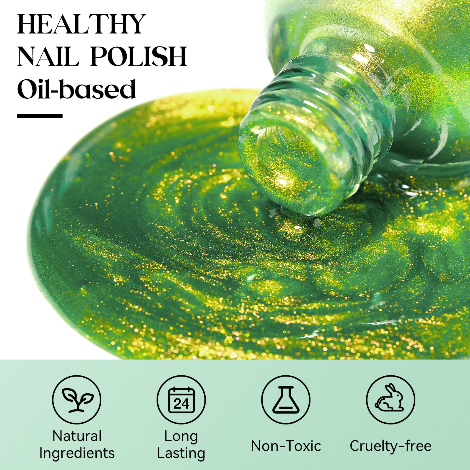 Mizhse Quick Dry Nail Polish, Holographic Neon Green Nail Polish Air Dry Fast, 15Ml/0.5 Fl Oz Regular Shiny Glitter Oil-Based Sh