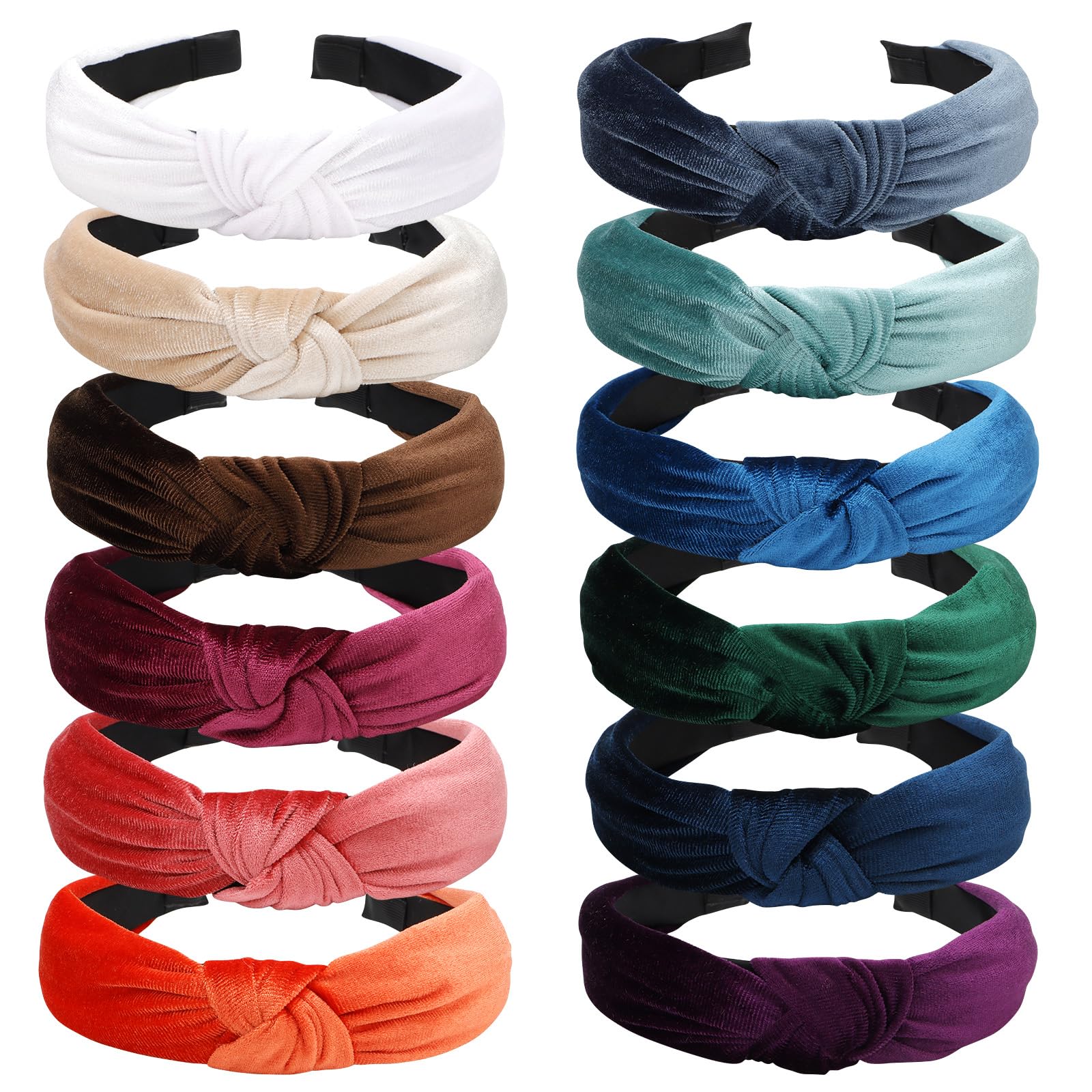 VELSCRUN White Pink Red Brown Headband Knotted Headbands for Women Headband Non Slip Wide Top Knot Head Bands Velvet Hair Bands 