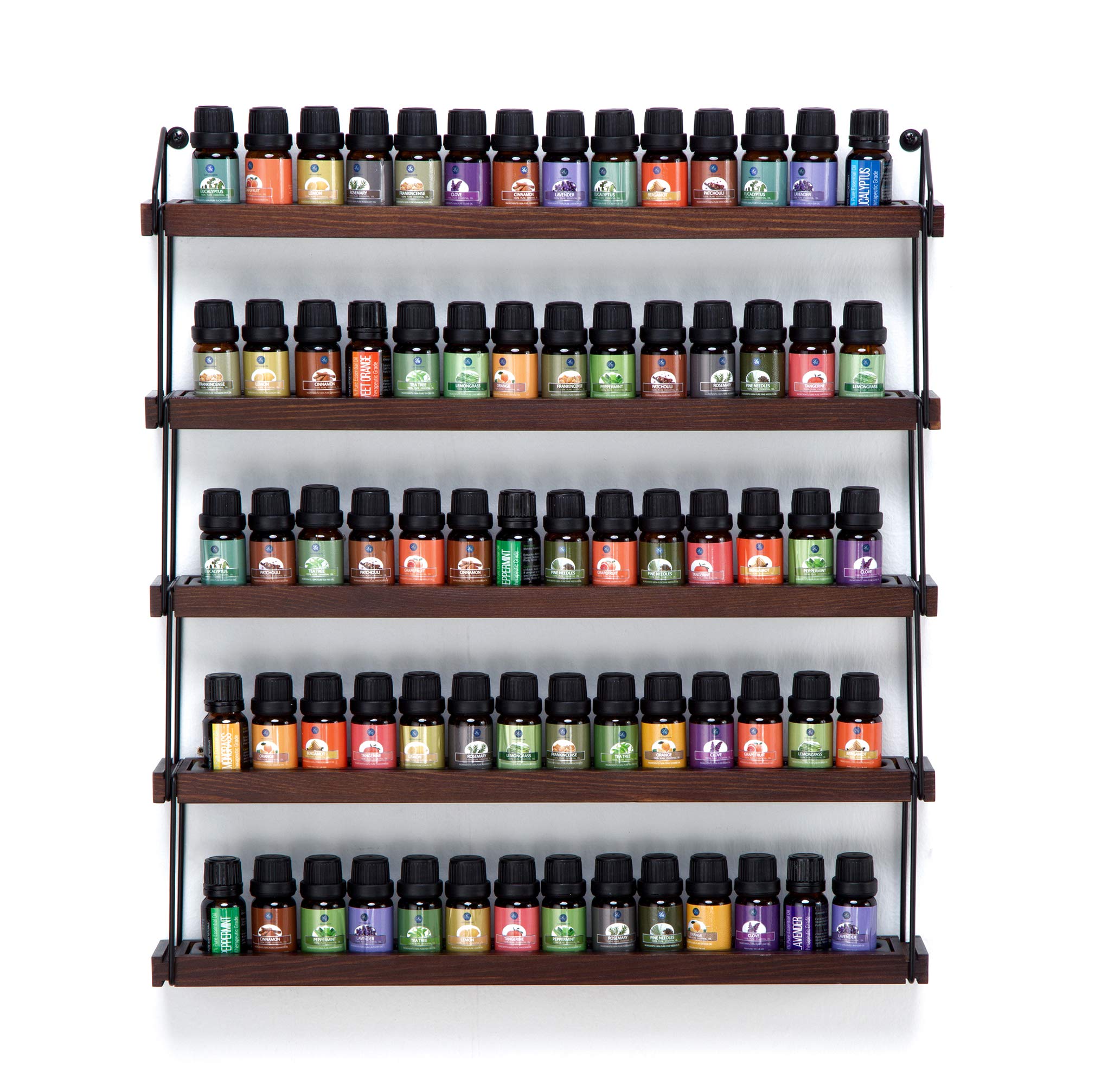 J JACKCUBE DESIGN Essential Oils Display Shelves Wall Mount Black Metal and Wood, Nail Polish Paint Holder Rack Organizer Holds 