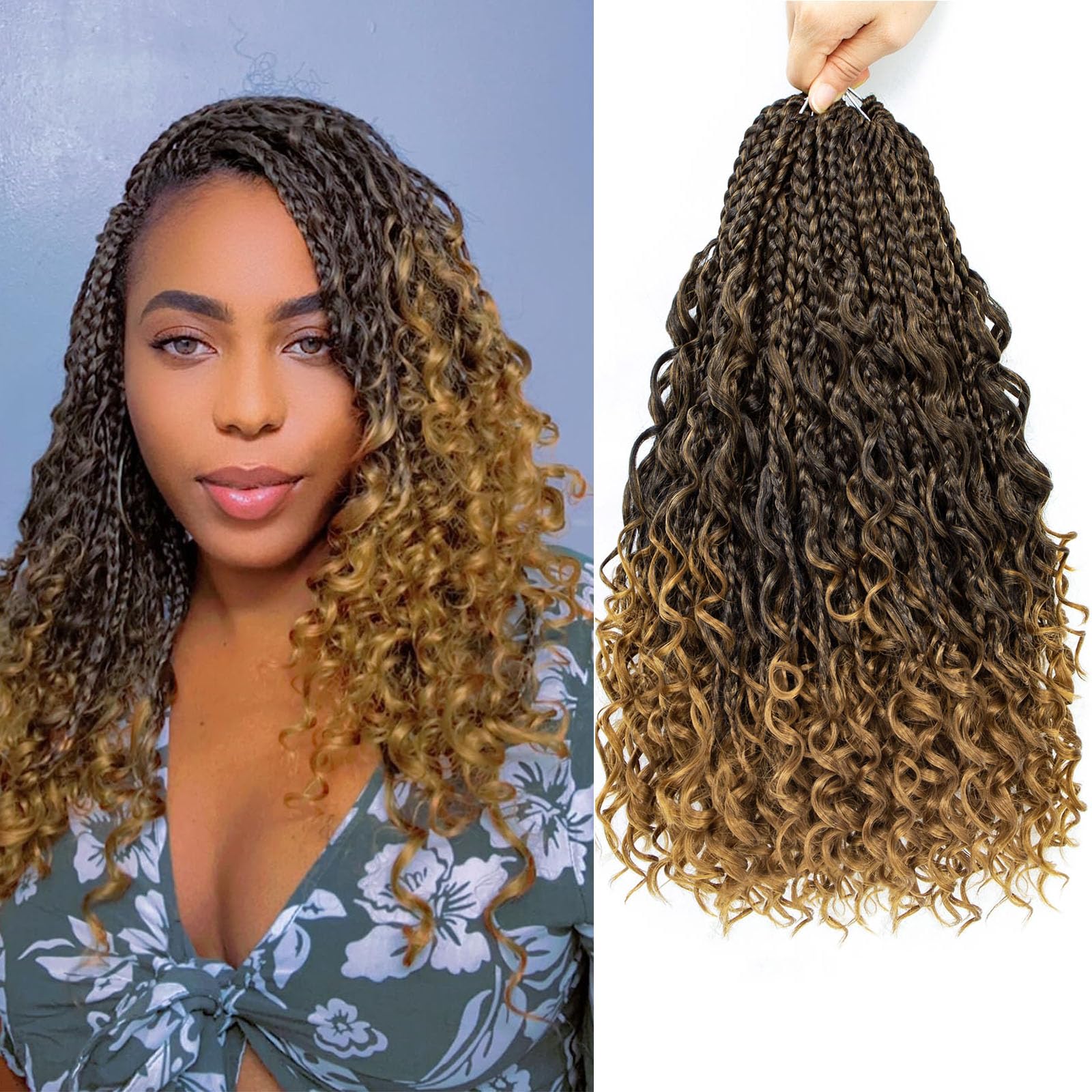 Liang Dian Goddess Box Braids Crochet Hair 14 Inch 8 Packs Boho Box Braids Crochet with Curly Ends Crochet Box Braids for Black 