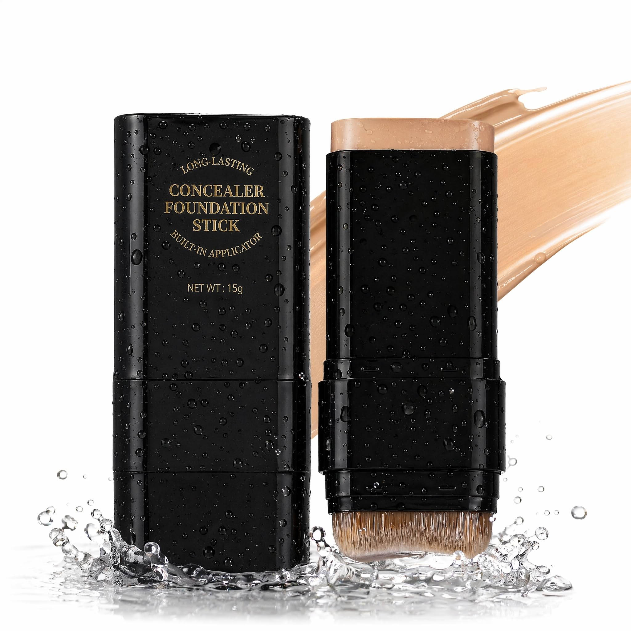 Foundation Stick, Contouring Stick for Face, Waterproof Foundation with Brush, Natural Full Coverage Concealer for Dark Circles 