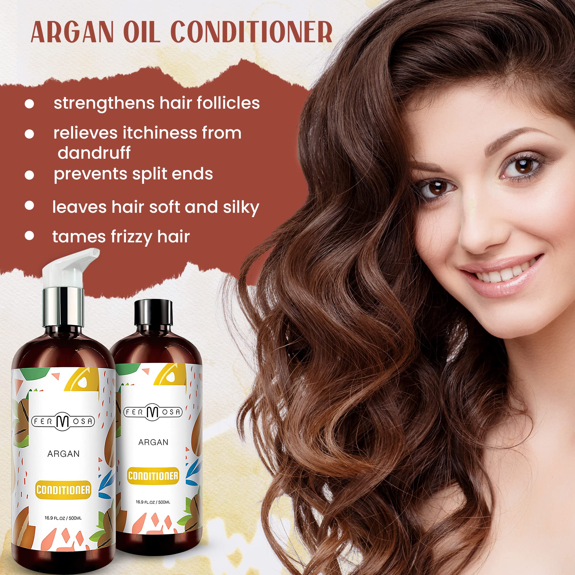 Fermosa Argan Oil Shampoo and Conditioner Bundle - Moisturizing & Hydrating Moroccan Argan Oil, Sulfate Free, Scalp Treatment, A