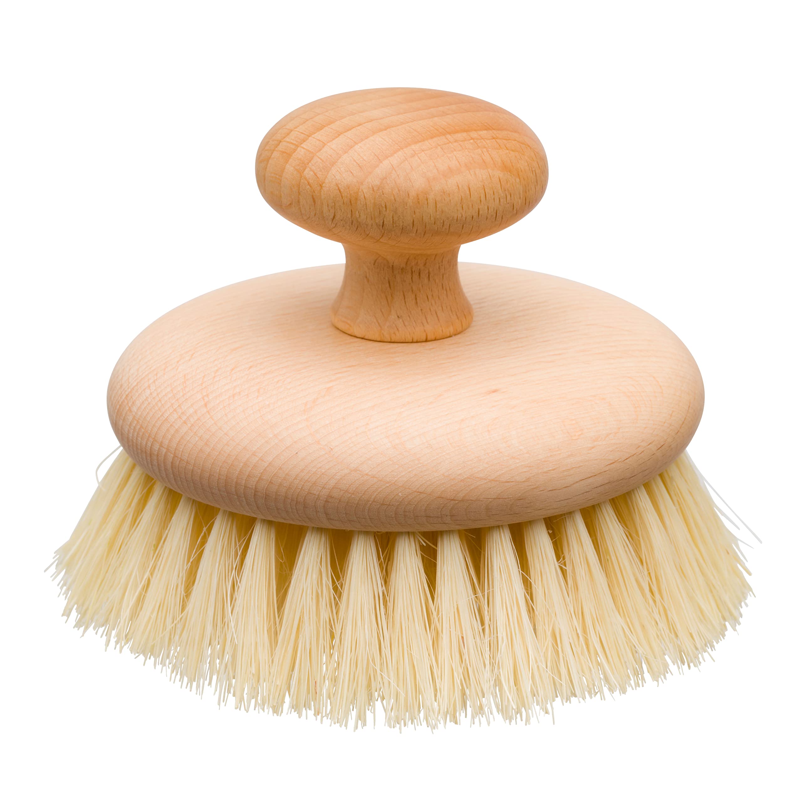 Redecker Natural Tampico Fiber Massage Brush with Oiled Beechwood Knob, 4Inch Diameter, Made in Germany