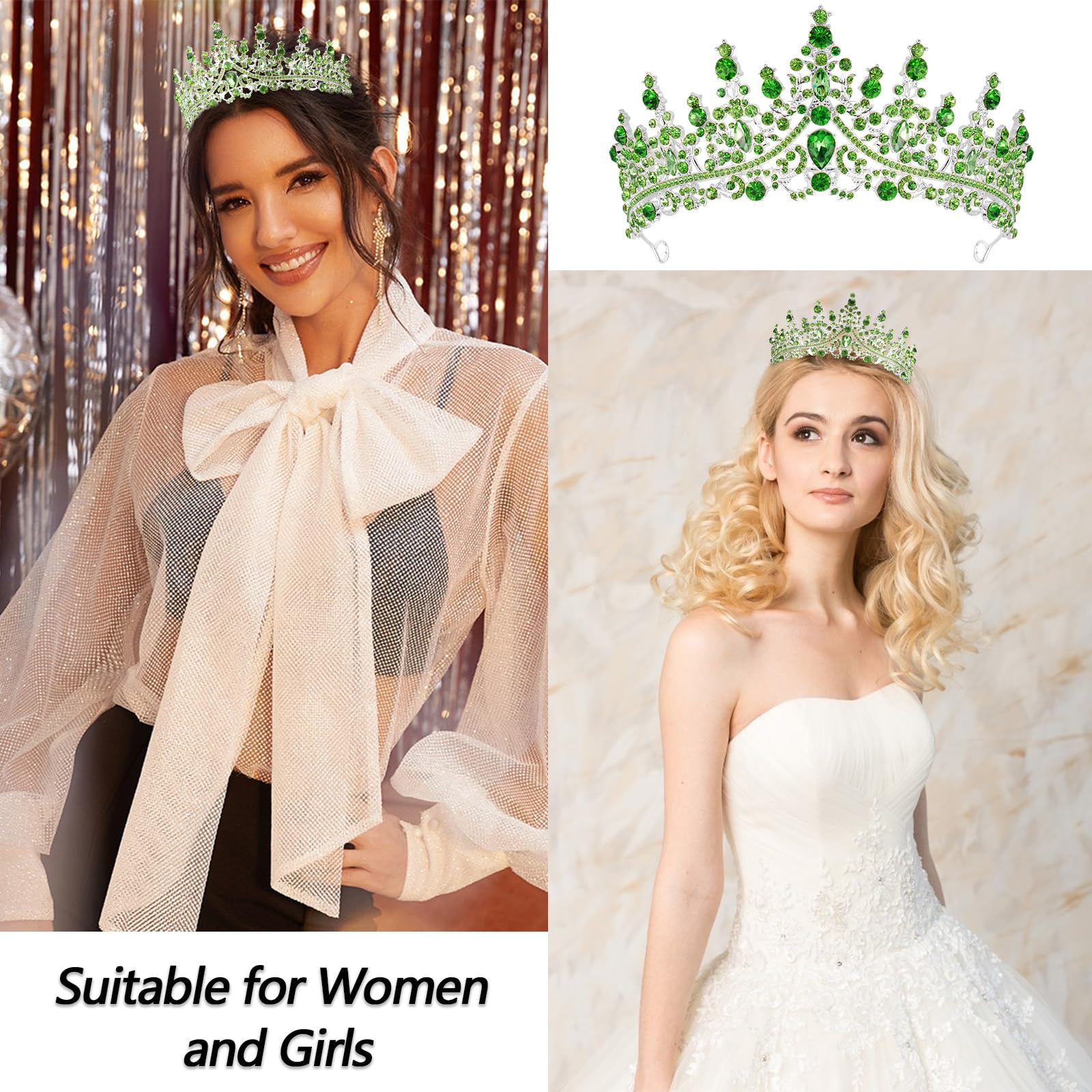 Velscrun Birthday Queen Tiara Crowns For Women Girls Green Crystal Birthday Queen Headband Sash Elegant Princess Crown Happy Bir