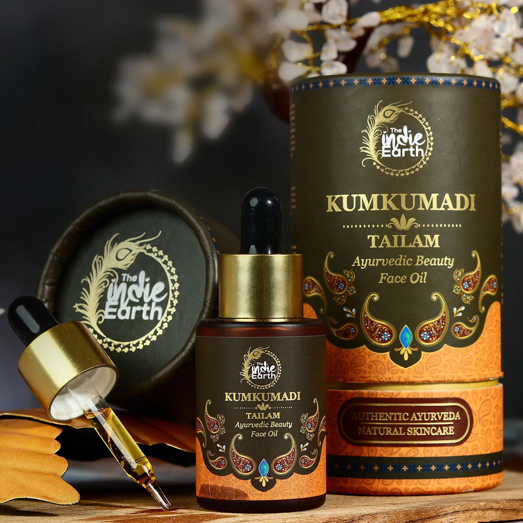 The Indie Earth Kumkumadi Tailam 30 ml | An Ayurvedic Beauty Face Oil | Miraculous Beauty Night Serum for Brighter, Glowing & Yo