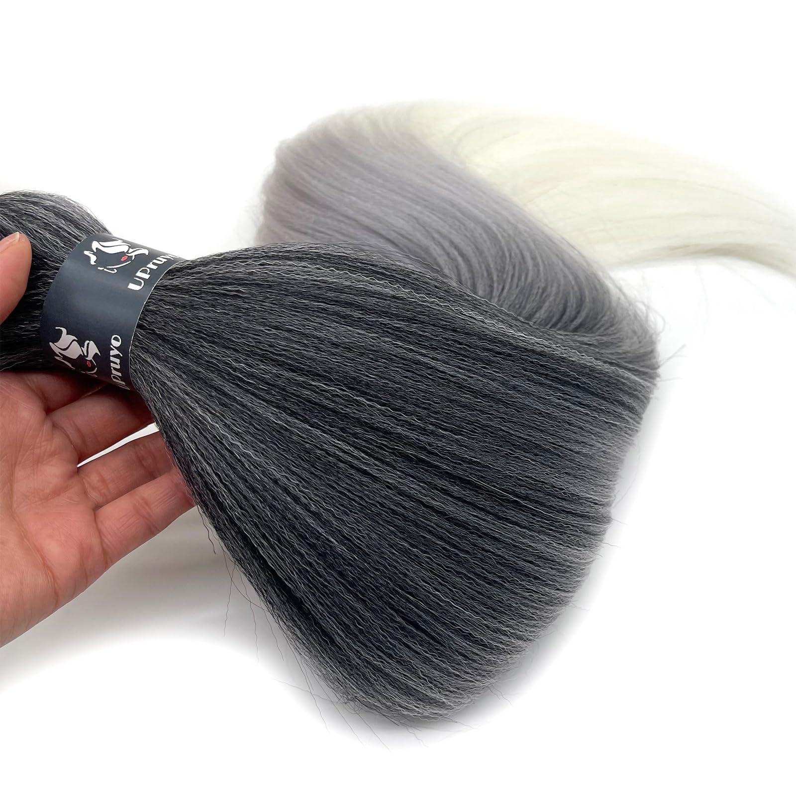 UPruyo Ombre Braiding Hair Extensions, 26" Pre-Stretched Kanekalon, 1B/Grey/White, Pack of 3, Synthetic Hair for Box Braids, Knot