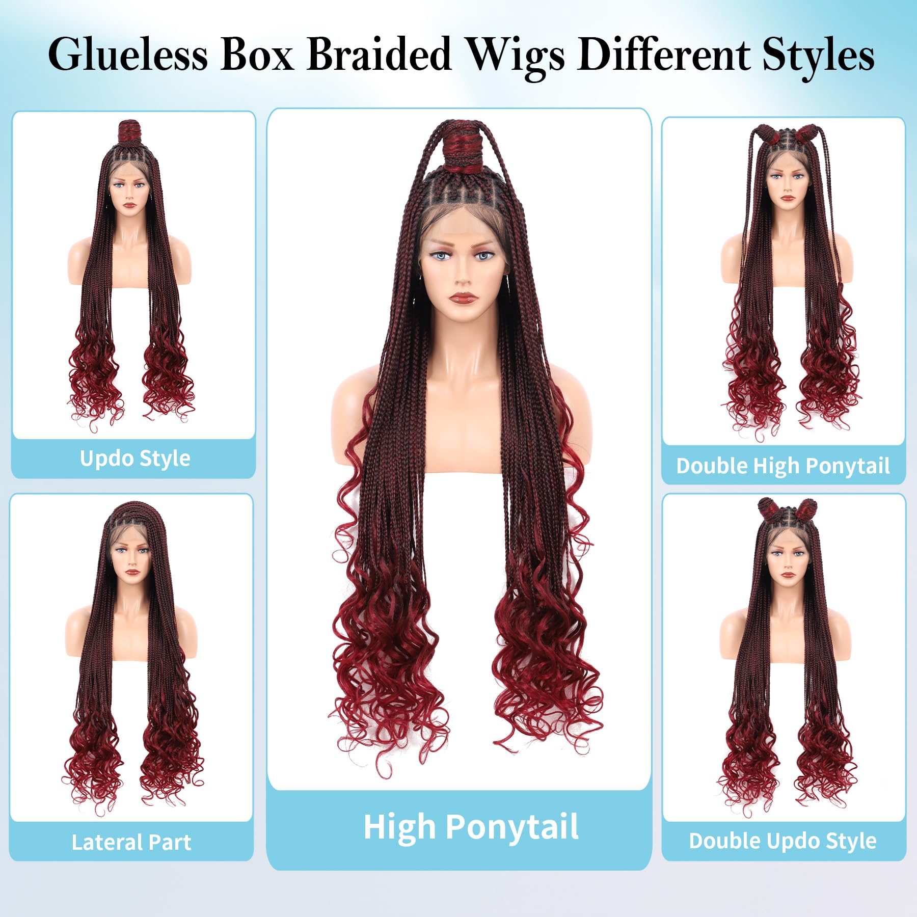 Olymei Box Braid Wigs With Boho Curls Ends Square Knotless Braided Wigs For Women Braided Lace Wig With Baby Hair Human Hair Ble
