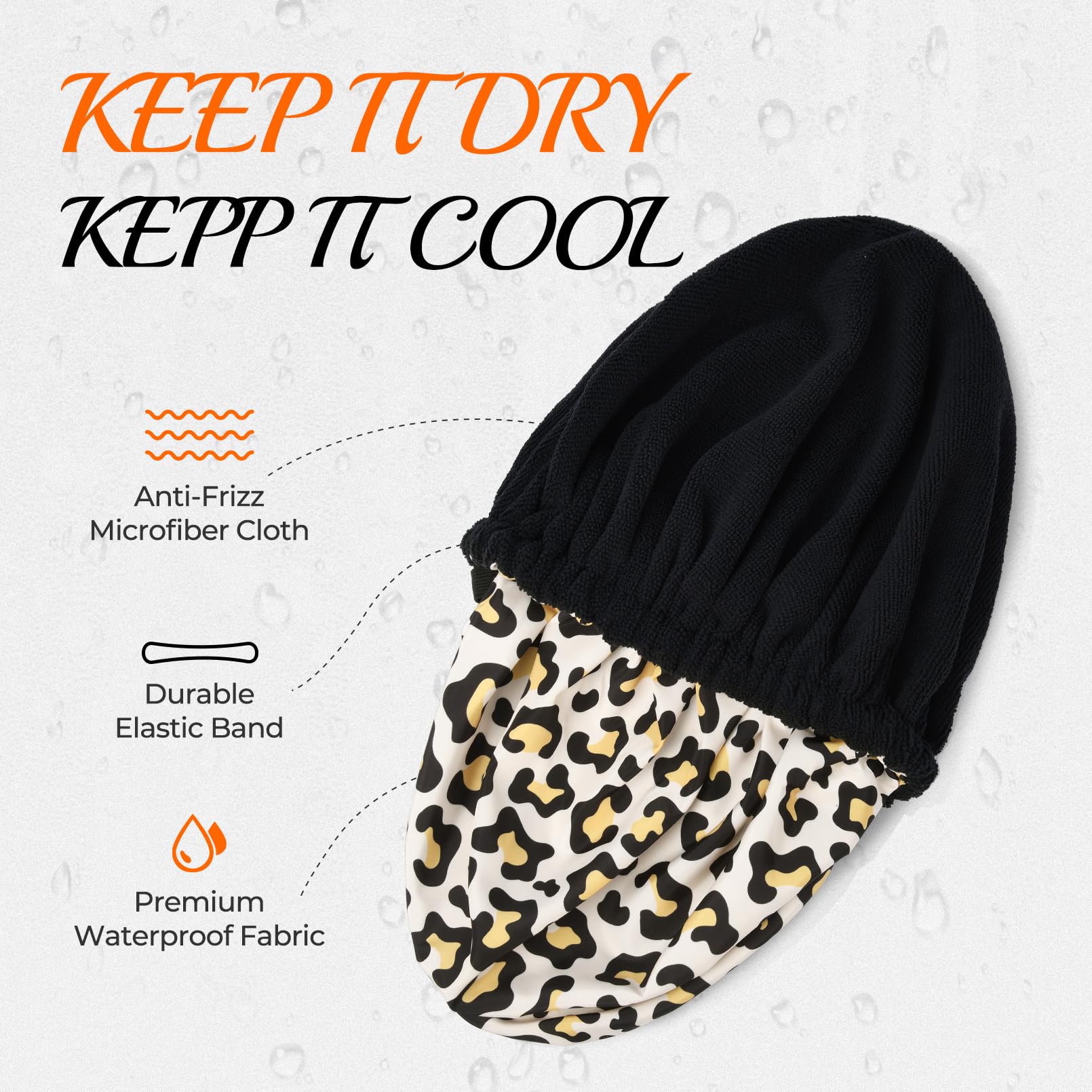 Shower Cap For Women Terry Lined Bath Cap Large Reusable Waterproof Elastic Band Leopard Shower Caps For Long Thick Hair Soft Ba