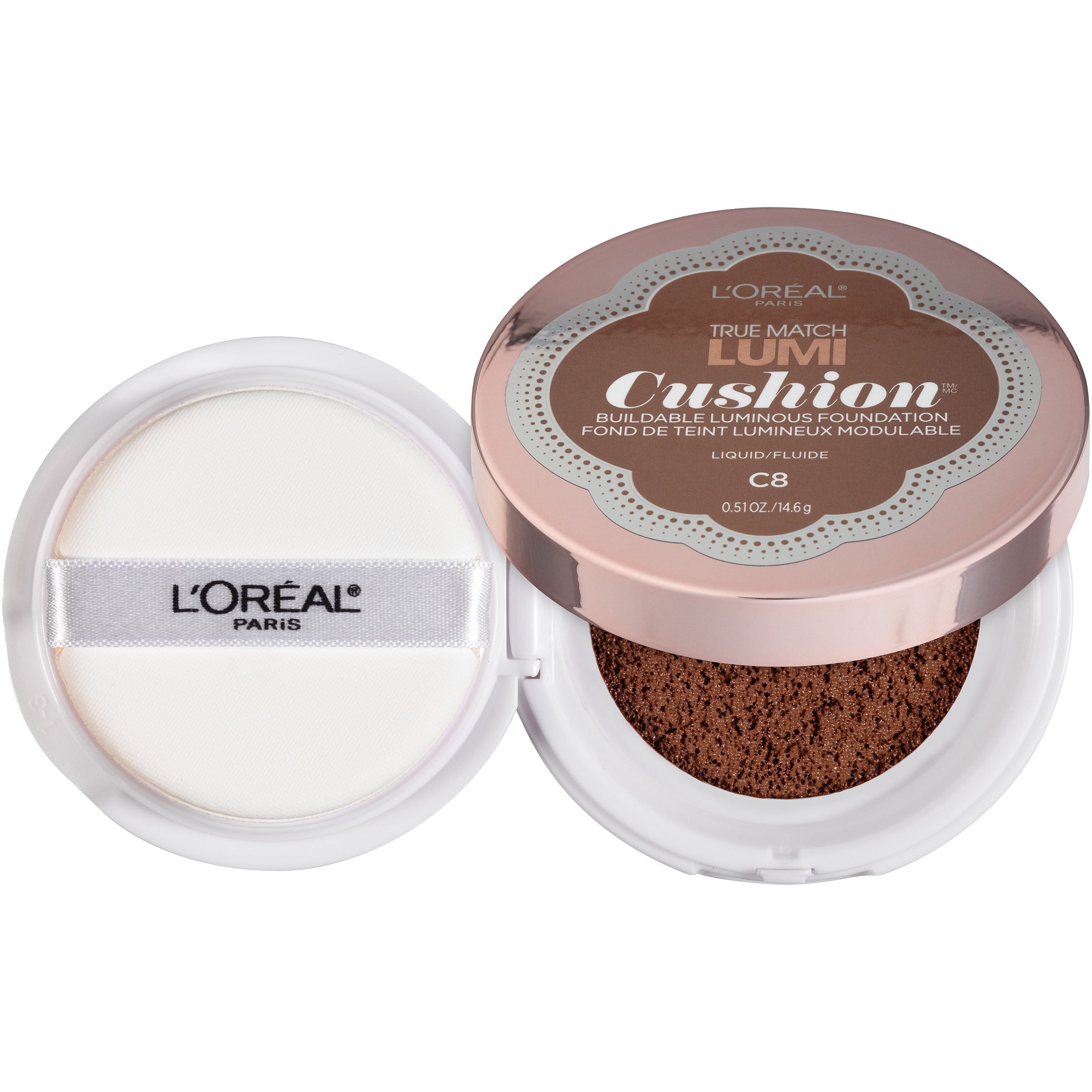 L'Or  al Paris True Match Lumi Cushion Foundation, C8 Cocoa, 0.51 oz.