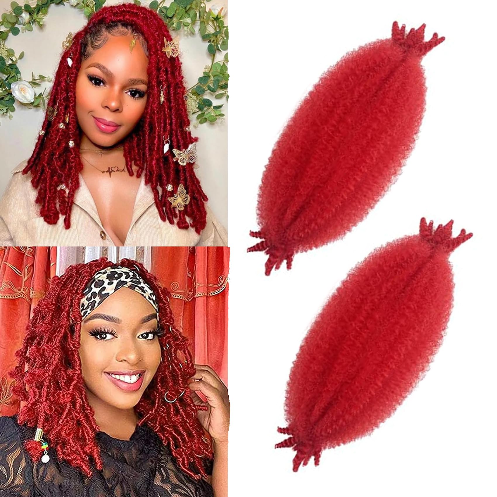 Paraglame Red Marley Hair 16 Inch Springy Afro Twist Hair 2 Packs Marley Twist Braiding Hair for Faux Locs Crochet Hair Red Brai