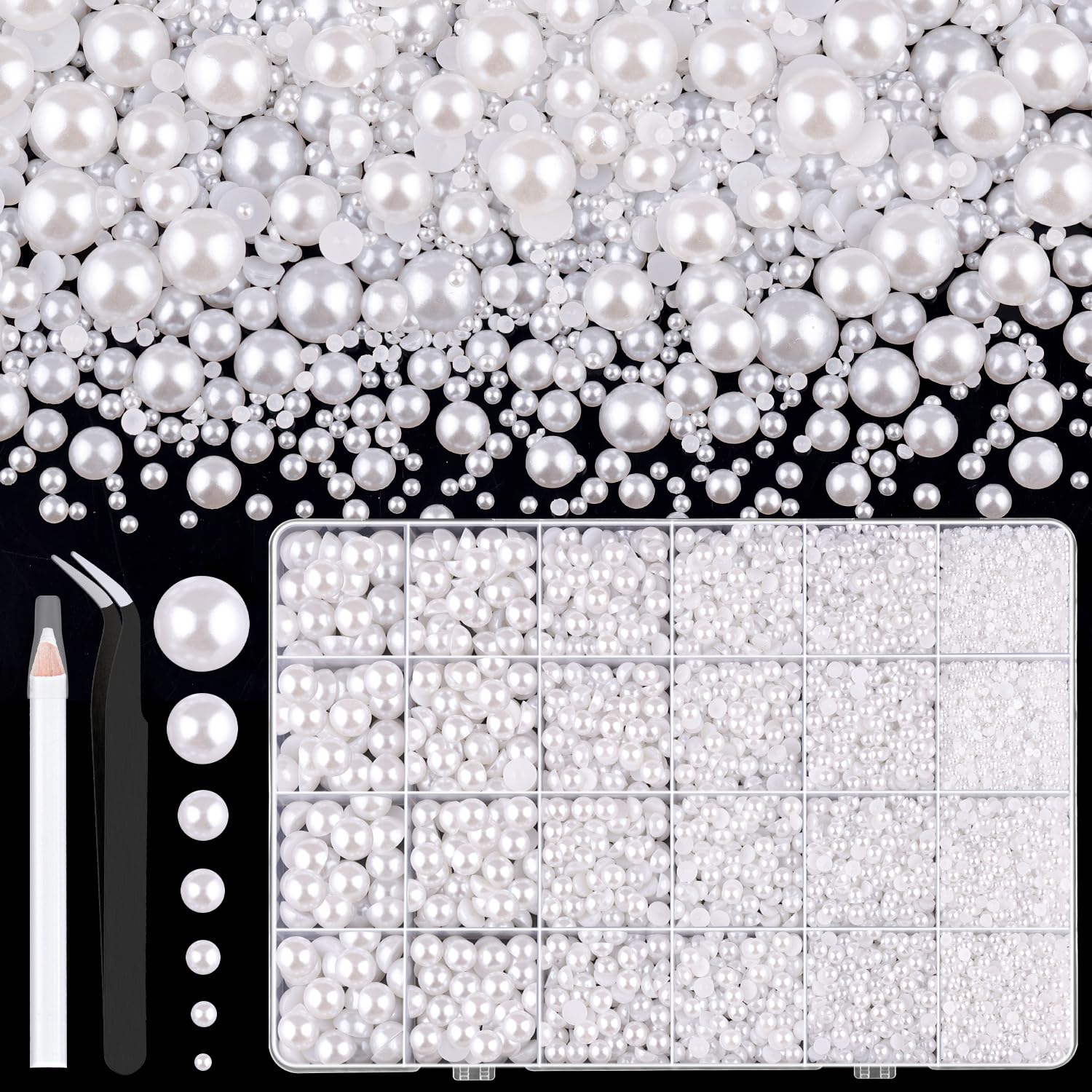 11000Pcs Flatback Pearls for Crafting (White), Assorted Size 2/3/4/5/6/8/10mm Non Hotfix Half Pearl, Bedazzling Bead for DIY Cra
