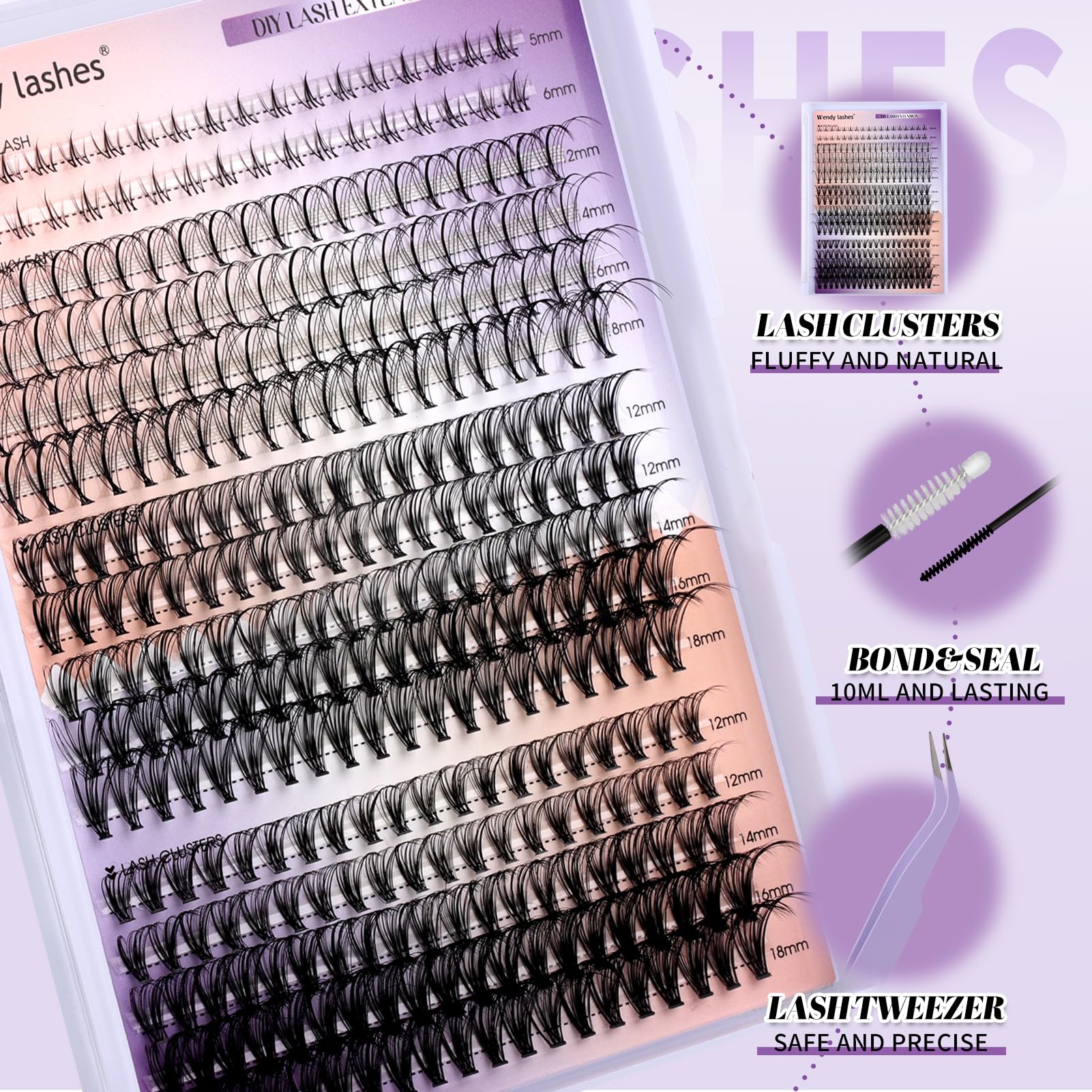 Diy Lash Extension Kit Lash Clusters With Bottom Lashes 20/30/40/50D 12-18Mm Multi-Types Individual Lashes Bond And Seal, Spike,