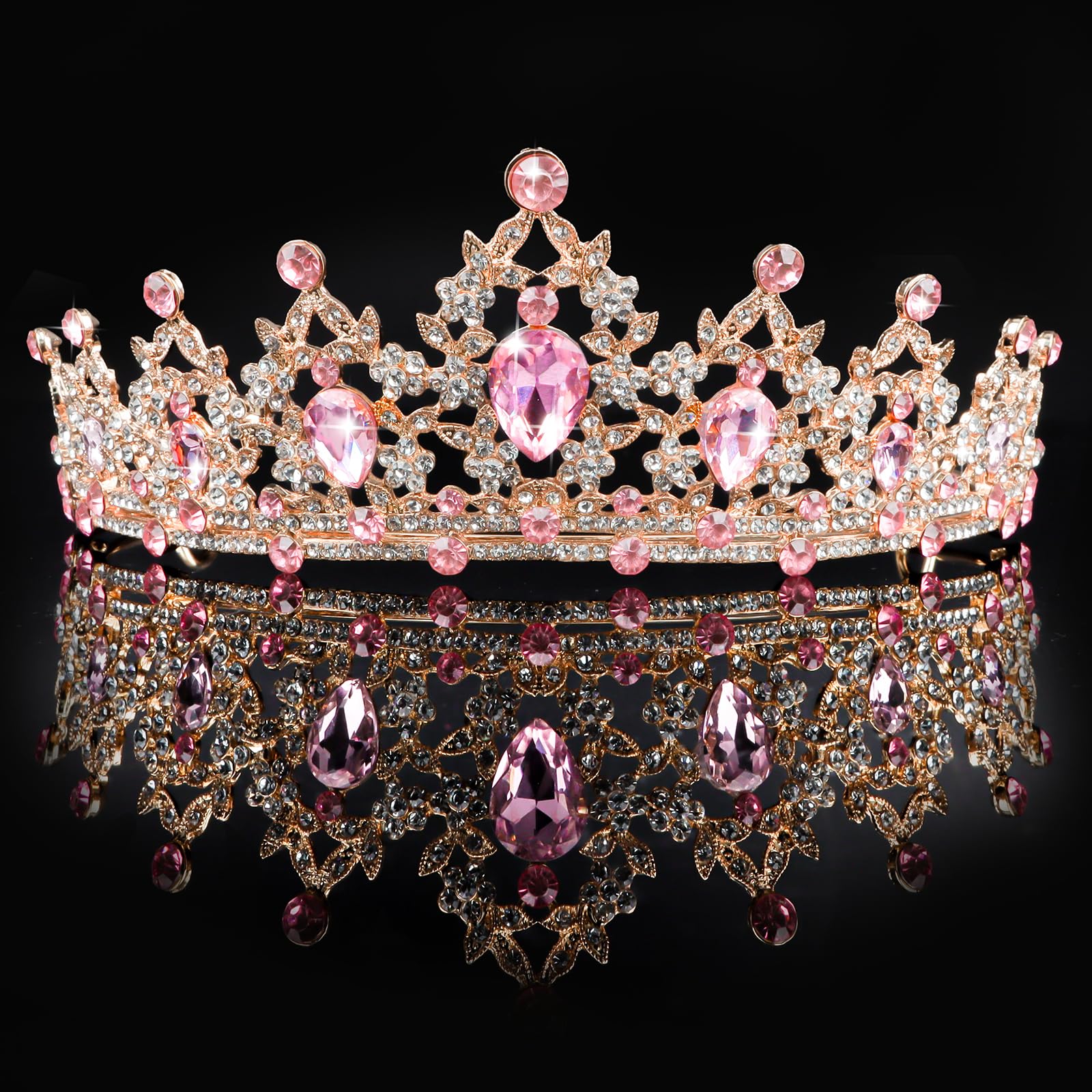 CIEHER Pink Crown Crystal Tiaras for Women Princess Crown Pink Tiara for Birthday Wedding Halloween
