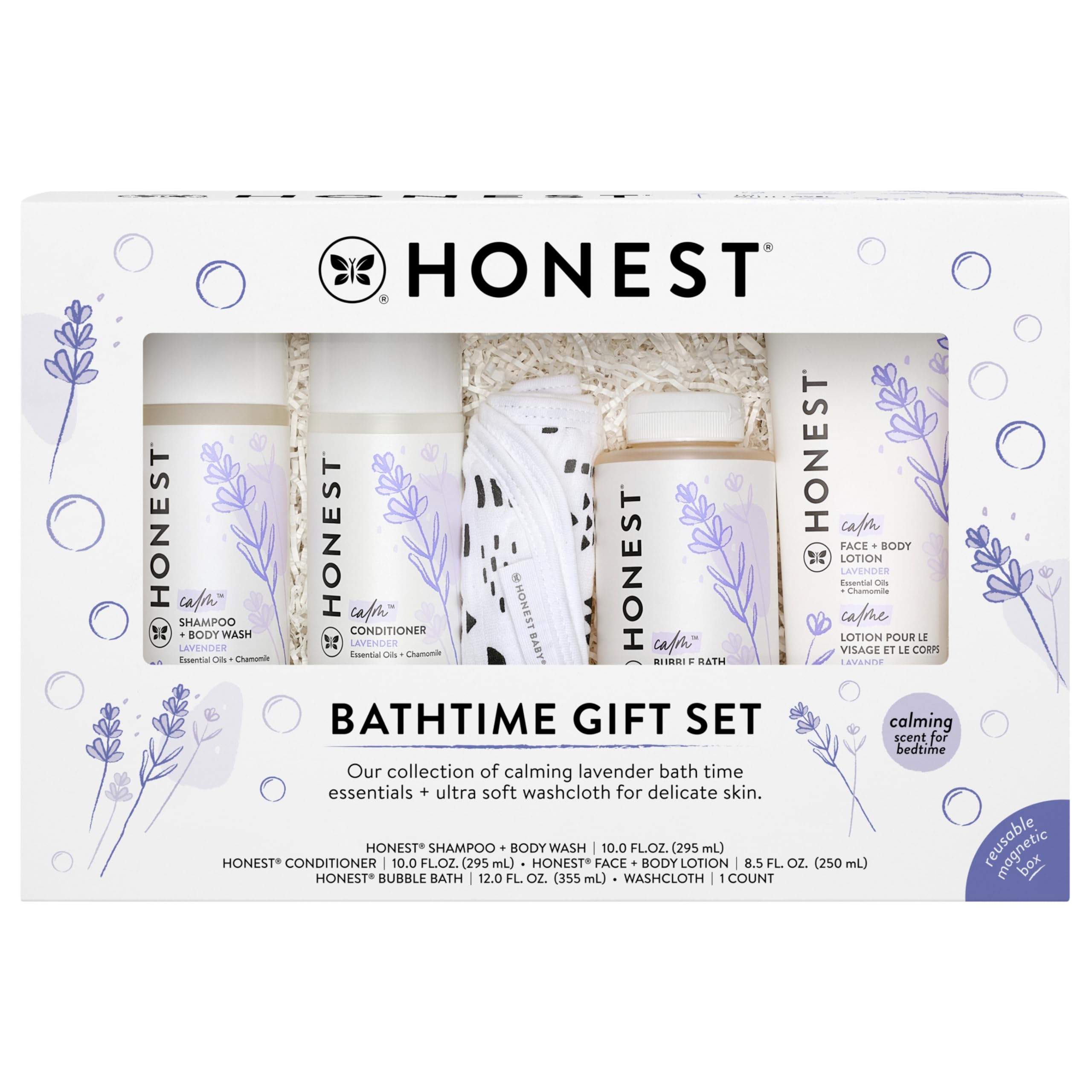 The Honest Company Calming Lavender Bathtime Gift Set | Hypoallergenic Bath Essentials for Sensitive Skin | Shampoo + Body Wash,