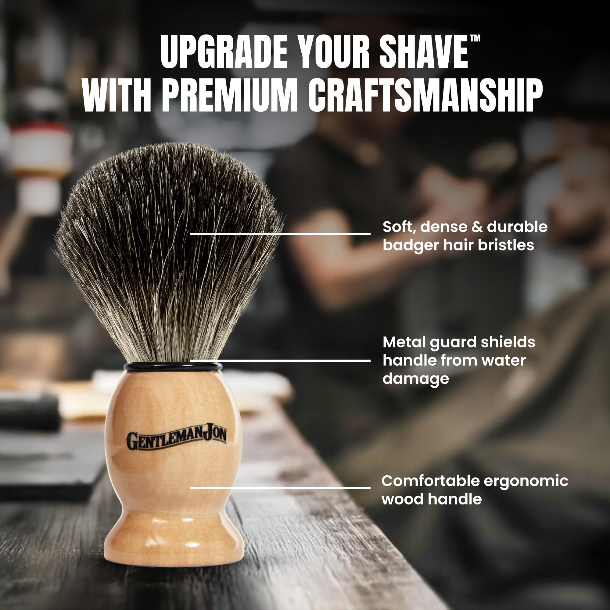 Gentleman Jon 100% Black Badger Hair Shaving Brush For Men - Premium Ergonomic Shave Lather Brush For Wet Shave Using Shaving Cr