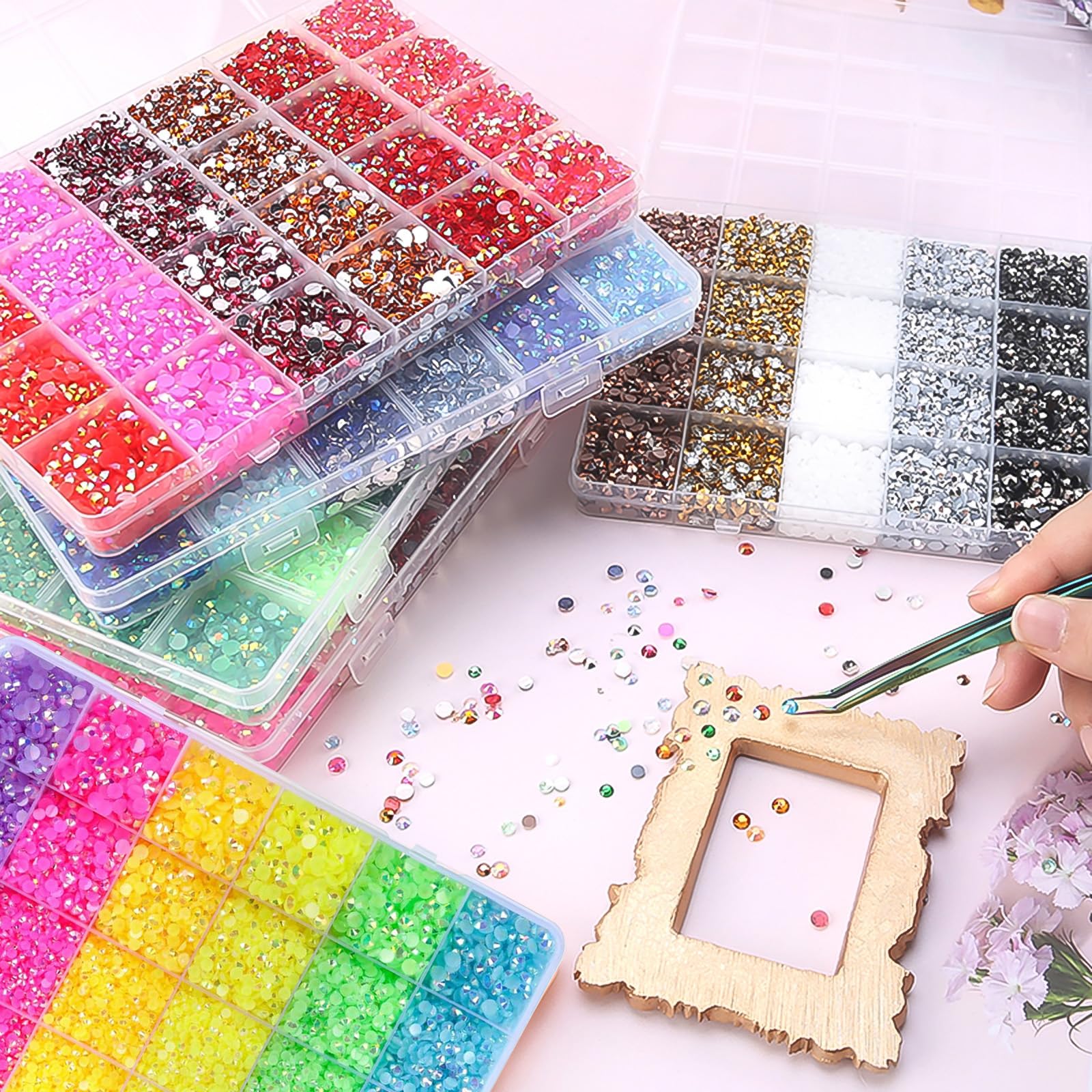 RODAKY Resin Rhinestones Kits 2/3/4/5mm Flatback Jelly Rhinestones Bulk Bedazzling Crystal Gems Beads Stone for Manicure DIY Cra