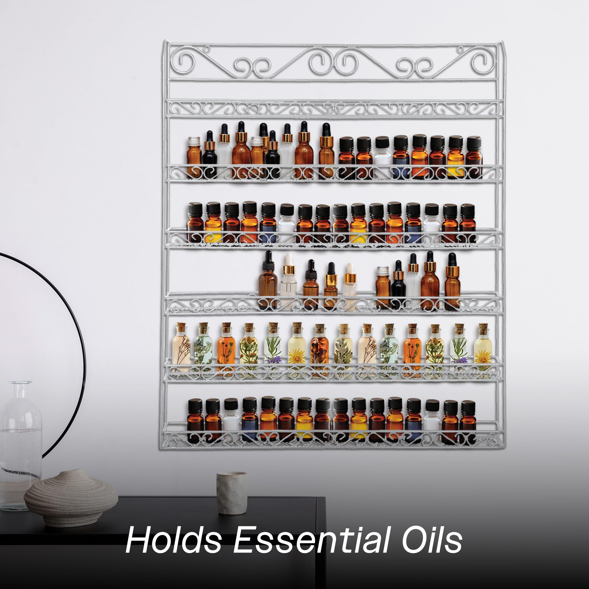 PANA 6 Tier Wall Mounted Metal Rack Shelf, Versatile Organizer for Nail Polish, Essential Oils, Kitchen Spices, and Craft Hobby