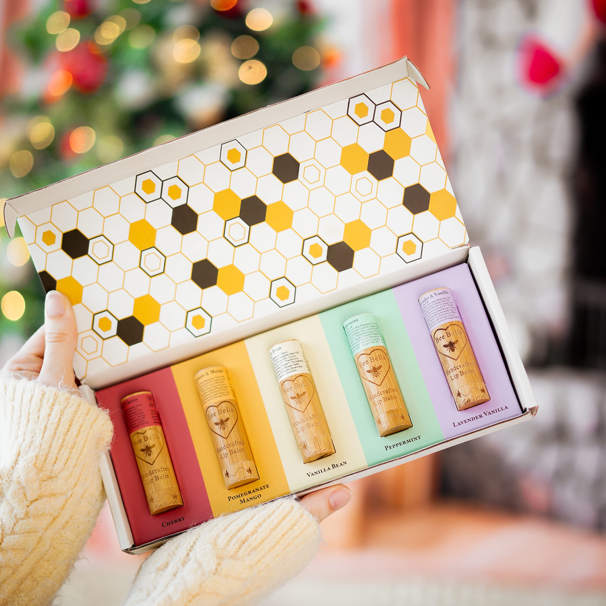 Bee Bella Lip Balm Variety Pack Gift Set, Cherry, Pomegranate Mango, Vanilla Bean, Peppermint, & Lavender Vanilla, 5 Pack - Hydr
