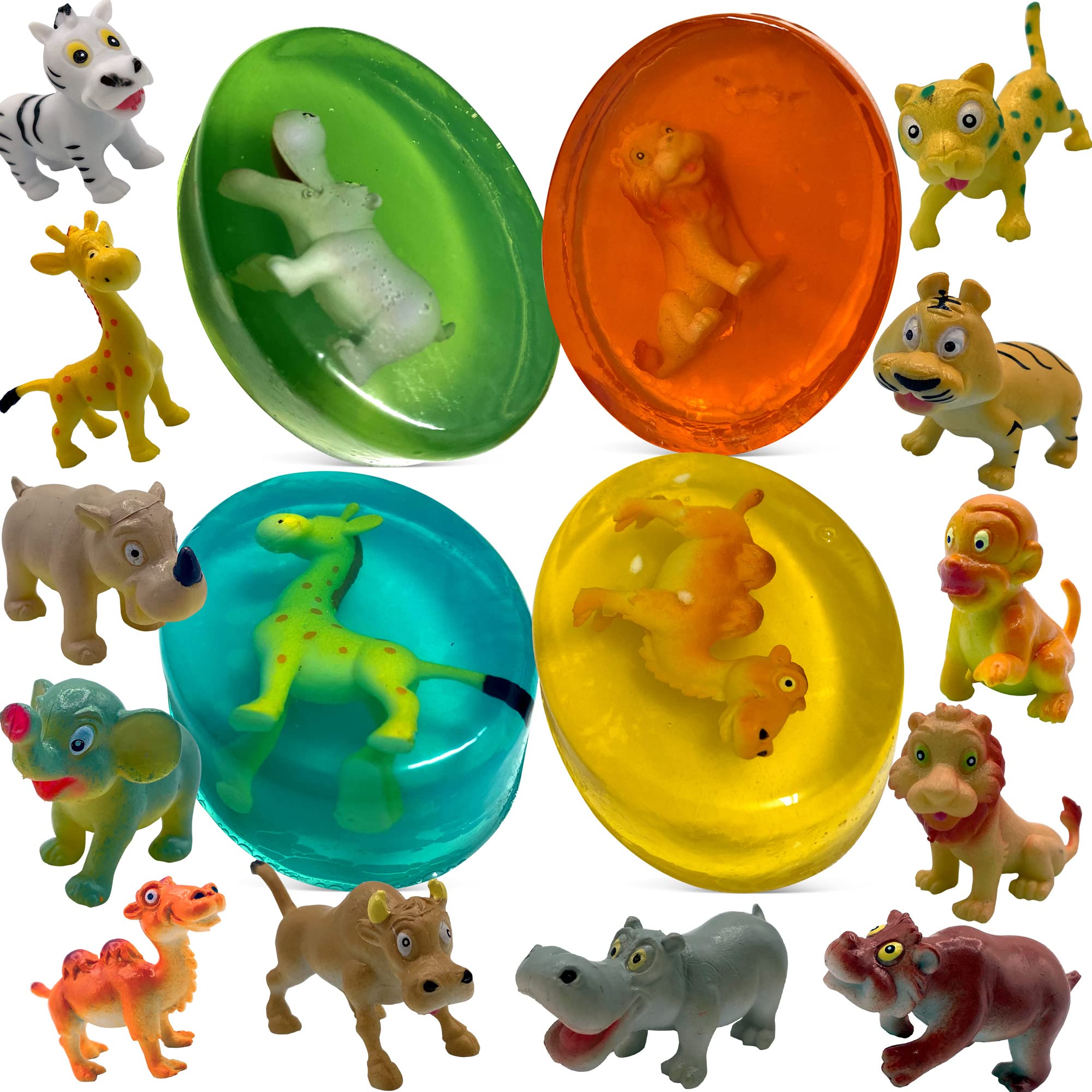 4 Soap Bars for Kids with Funny Animals Surprise Inside  Collect All 12 Wild Animals Toys  Moisturizing Childrens Skin  Lemo