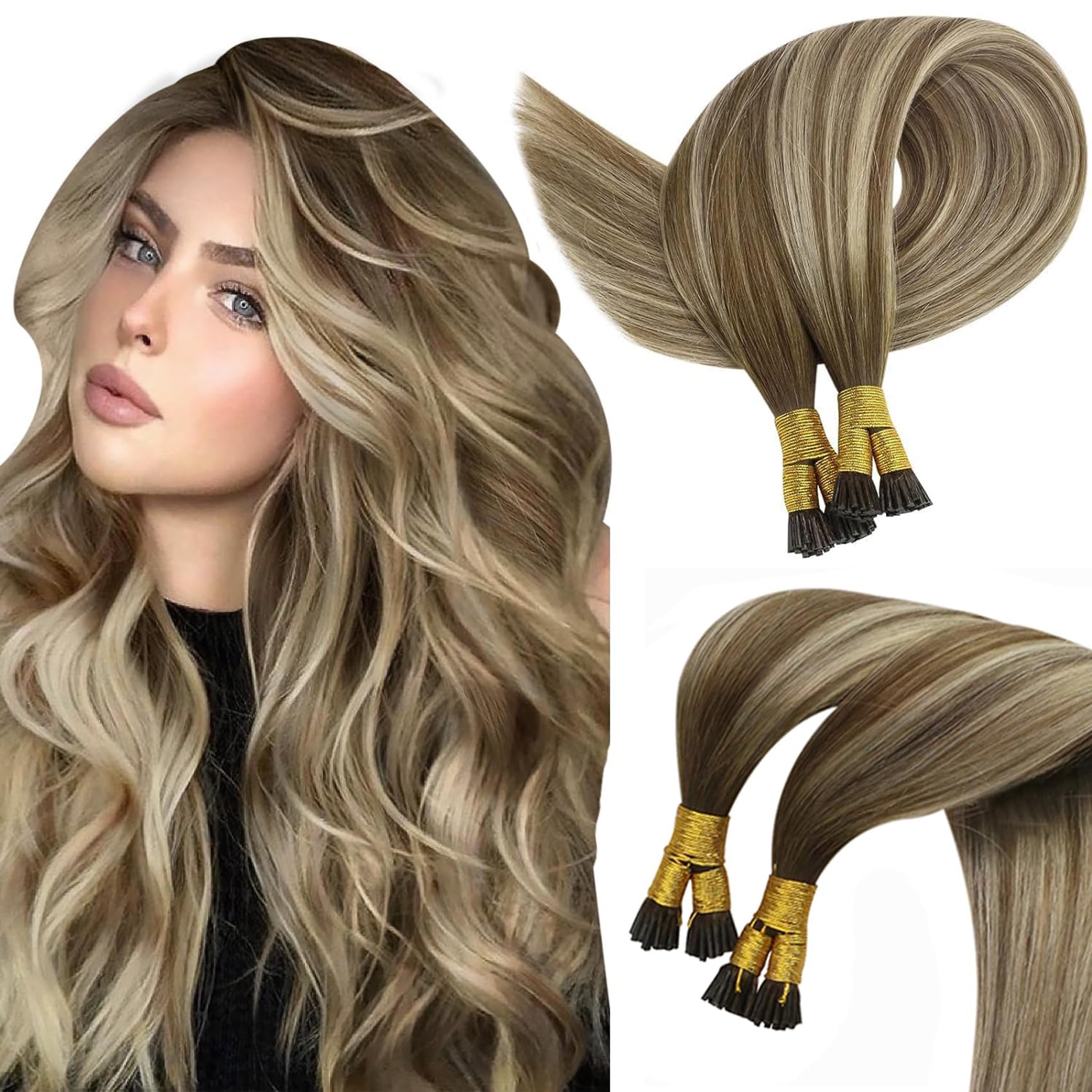 Sunny Balayage Itip Hair Extensions Brown Itip Human Hair Extensions Cool Brown Balayage Light Brown Highlight Blonde I Tip Hair