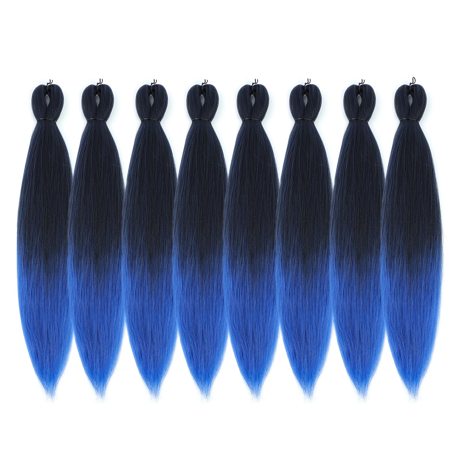 Difunee Pre-Stretched Braiding Hair - 20 Inch 8 Packs Ombre Blue Long Braiding Hair For Twist Or Box Braids, Yaki Texture Hot Wa