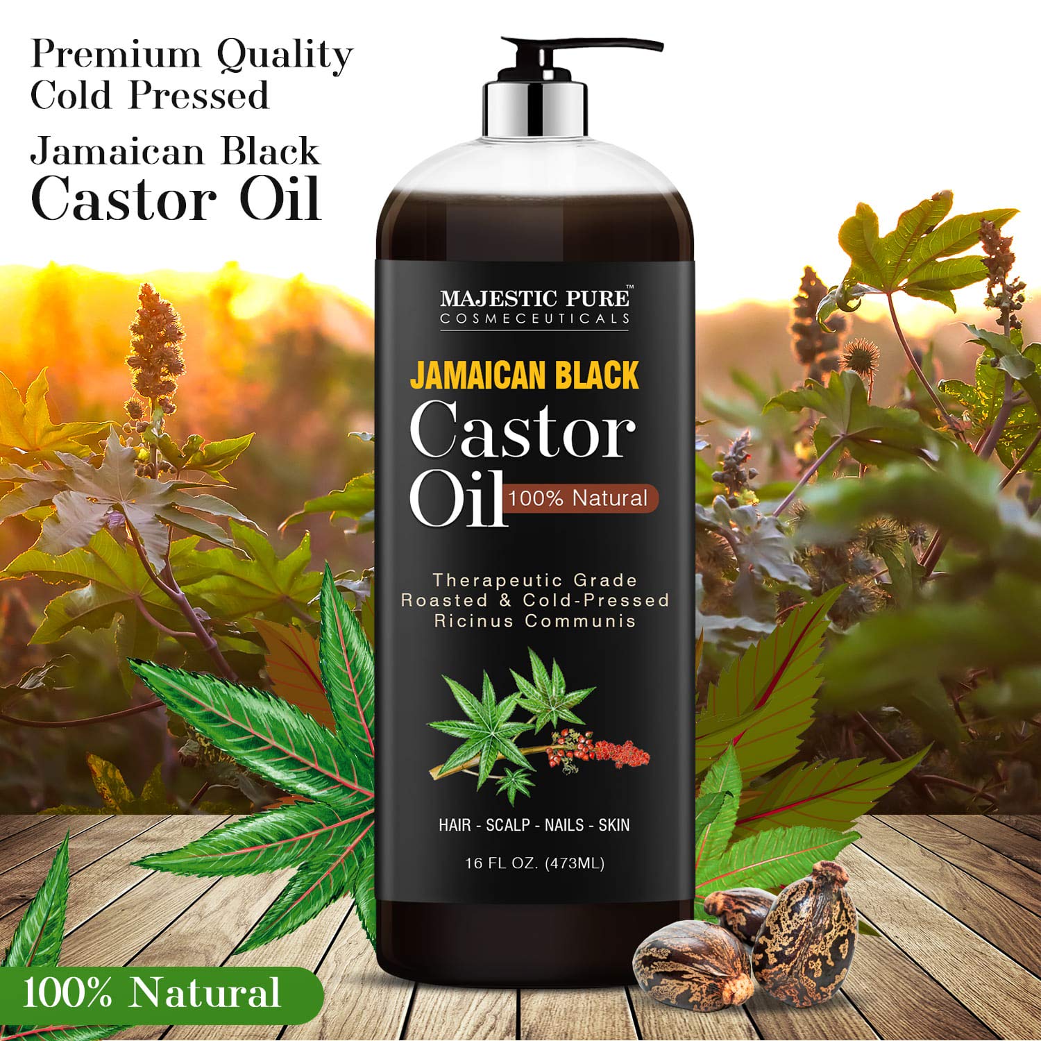 Majestic Pure Jamaican Black Castor Oil - Strengthening & Nourishing, 16 Fl Oz, Non-GMO, Brown