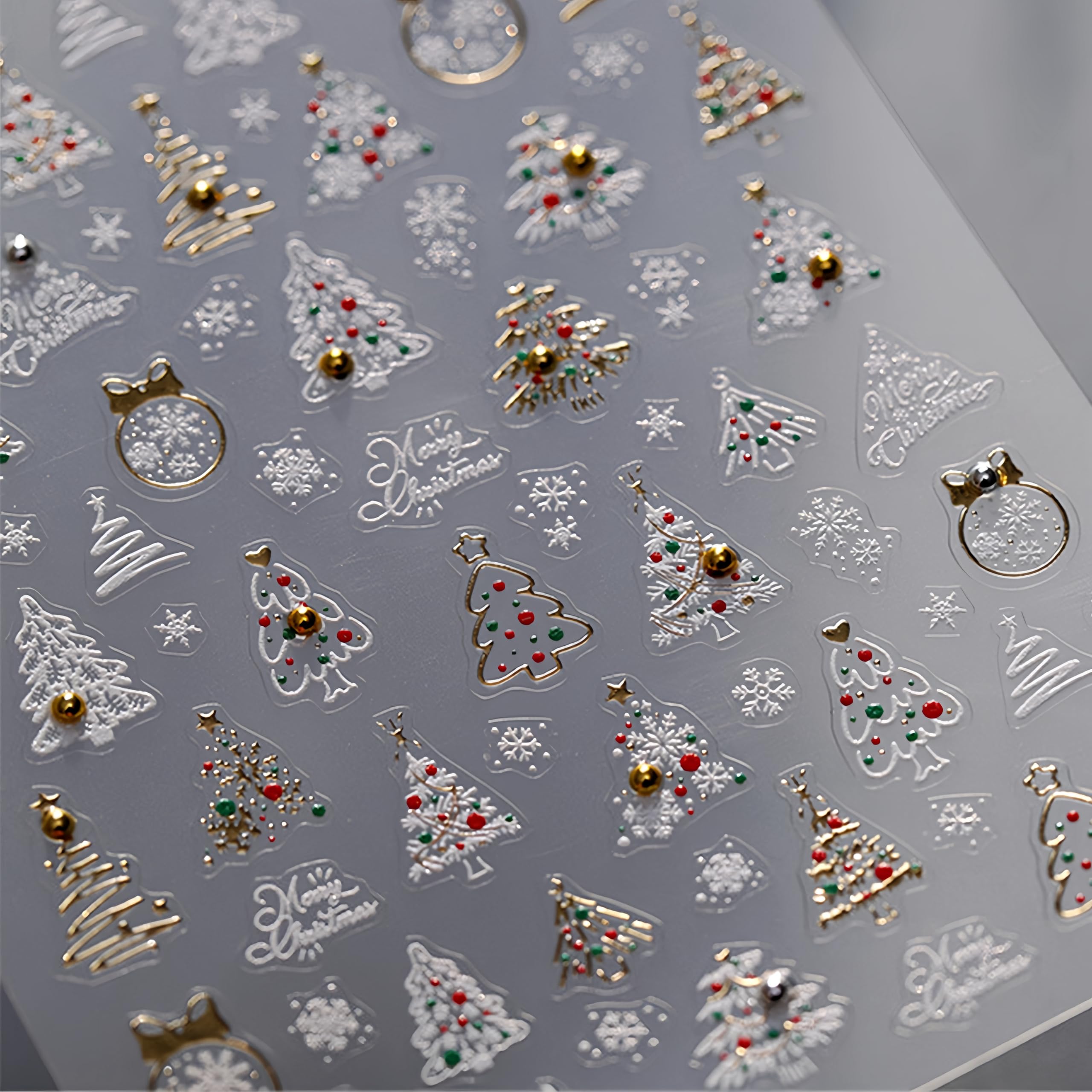 1Sheet Christmas Nail Art Stickers 5D Self-Adhesive Golden Christmas Tree Nail Stickers With Gold Silver Diamond Snowflake Nail