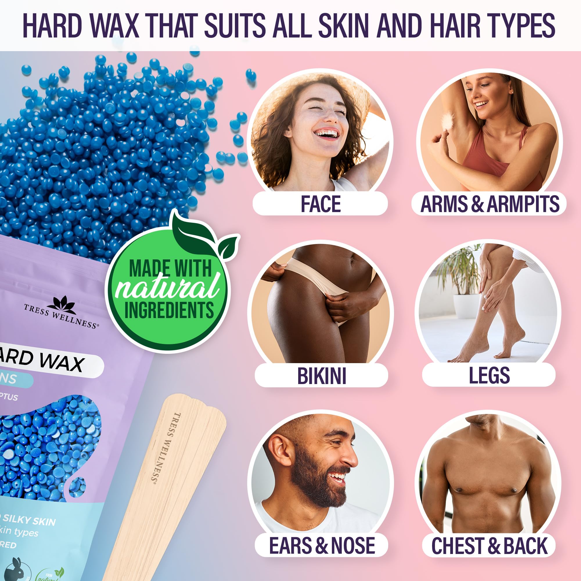 Tress Wellness Waxing Kit For Brazilian Wax - Easy To Use - For Sensitive Skin - Digital Display, Pink To Teal