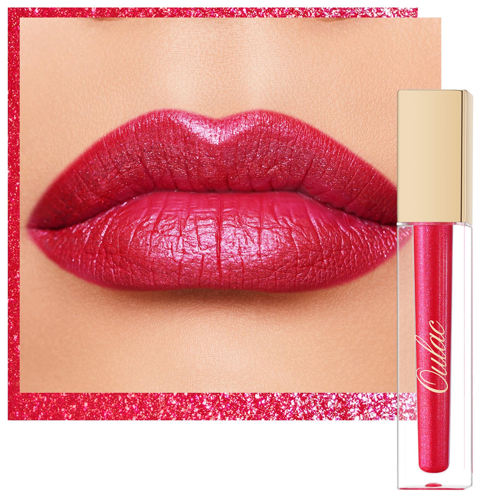 Oulac Red Lip Gloss Metallic Shine Lipstick For Women, Long Lasting Waterproof, High Impact Lip Color, Smooth Aslo For Eyeshadow