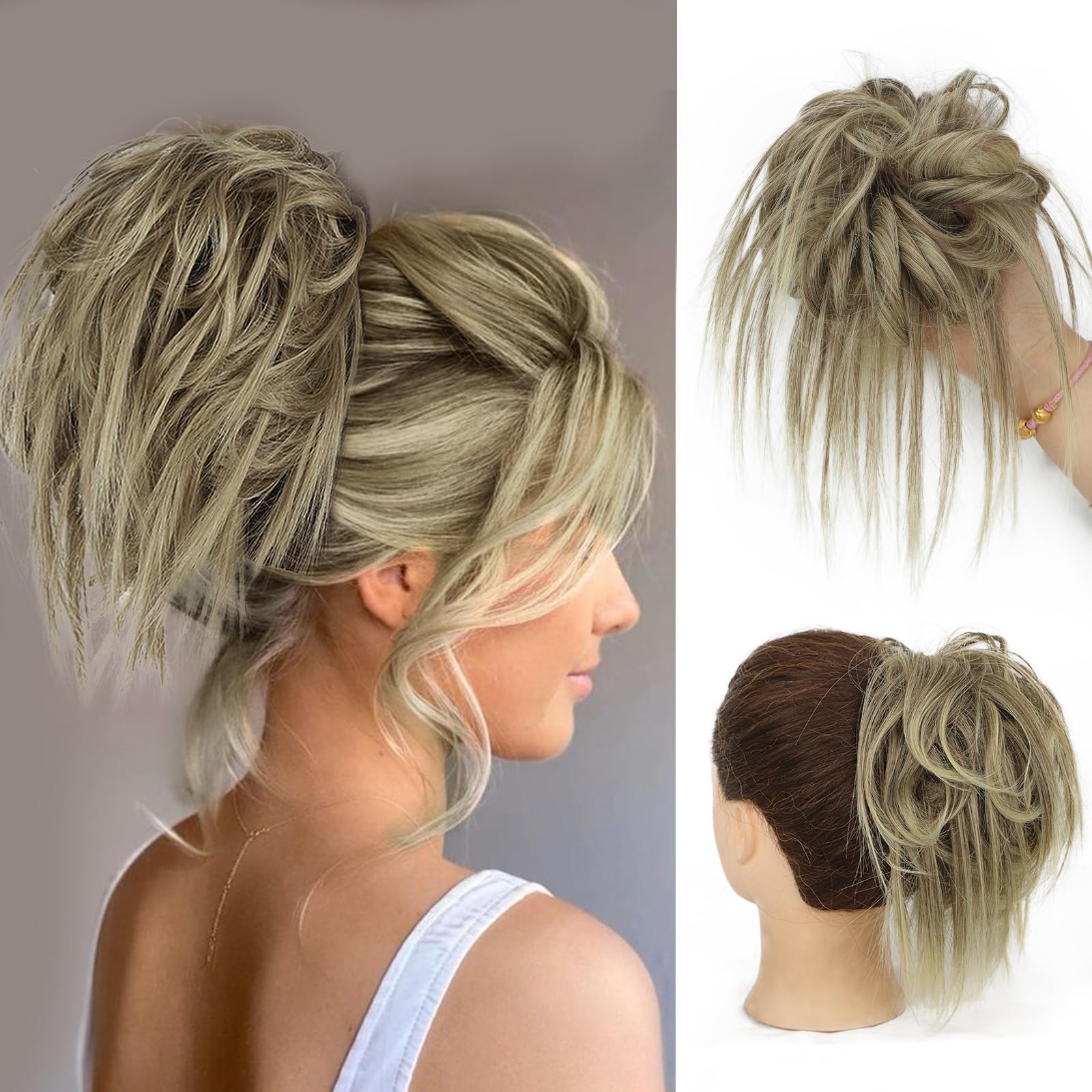 Lativ Messy Bun Hair Piece Curly Wavy Scrunchies Synthetic fiber Chignon Hair Extensions Thick Updo Hairpieces for Women and Gir