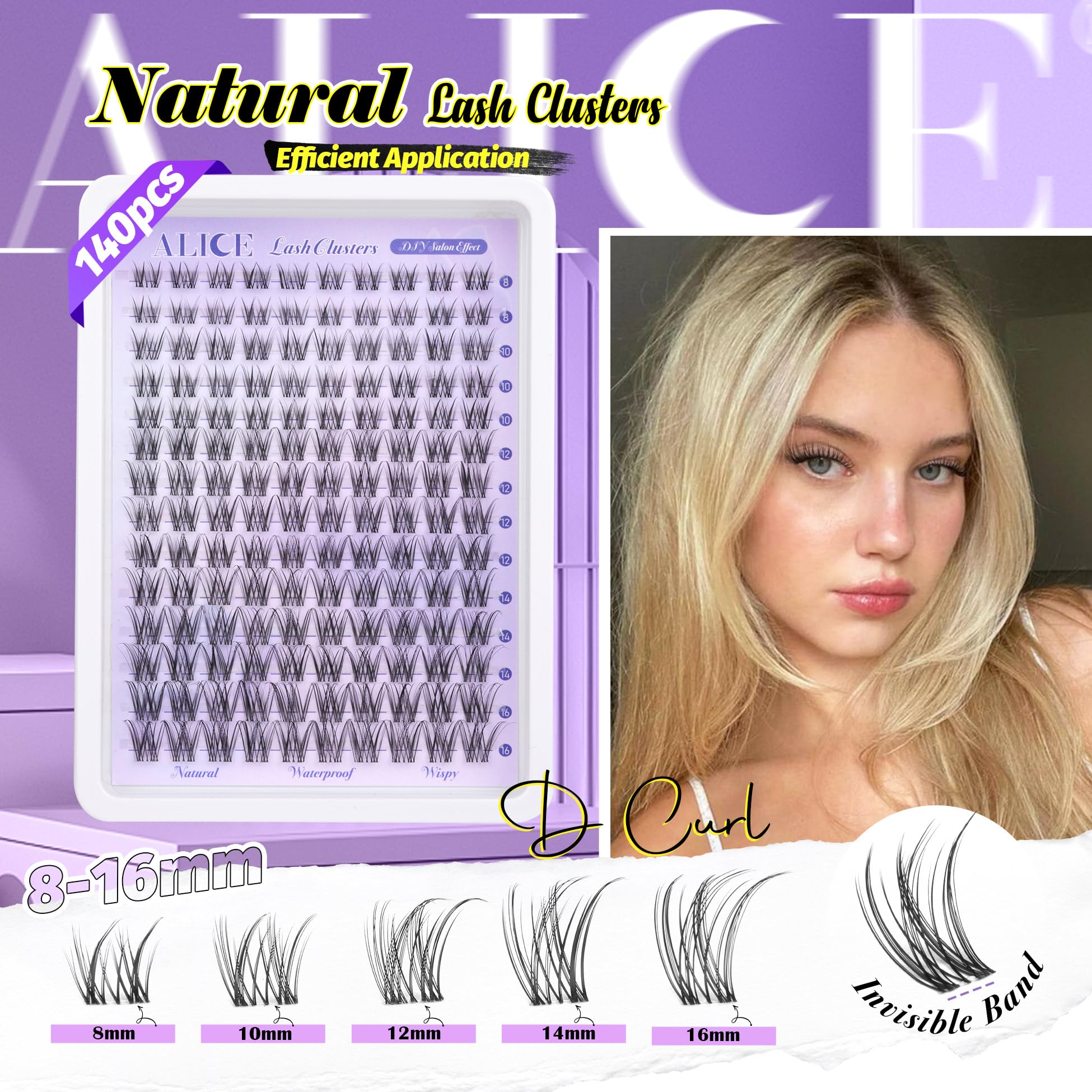 Alice Natural Lash Clusters Lash Extensions Invisible Band Waterproof 8-16Mm Curl Cluster Eyelash Extensions Wispy Eyelash Clust