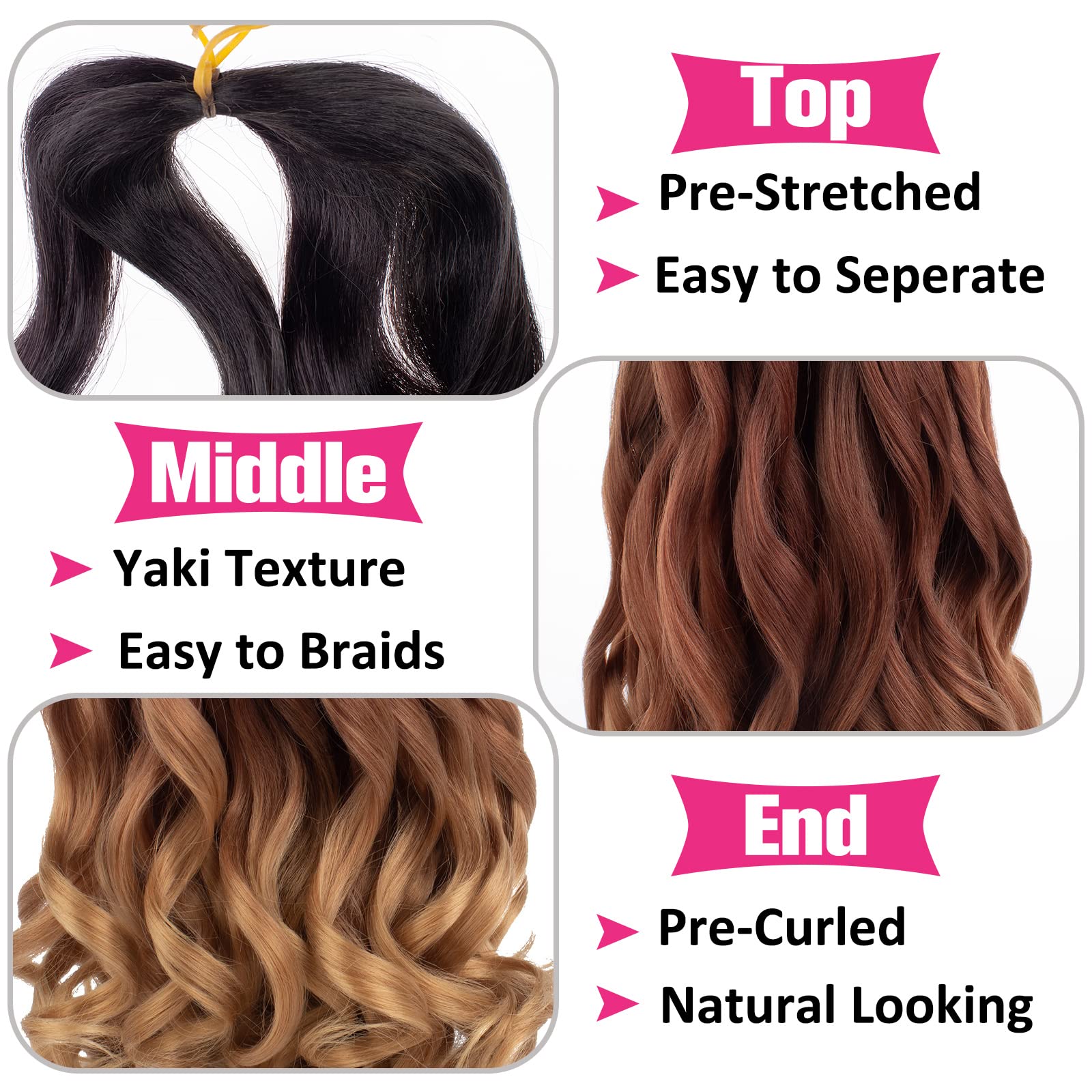 Unionbeauty 8 Pcs French Curly Braiding Hair 22 Inch Pre Stretched Bouncy Braiding Hair French Curl Crochet Braids Hair Loose Wa