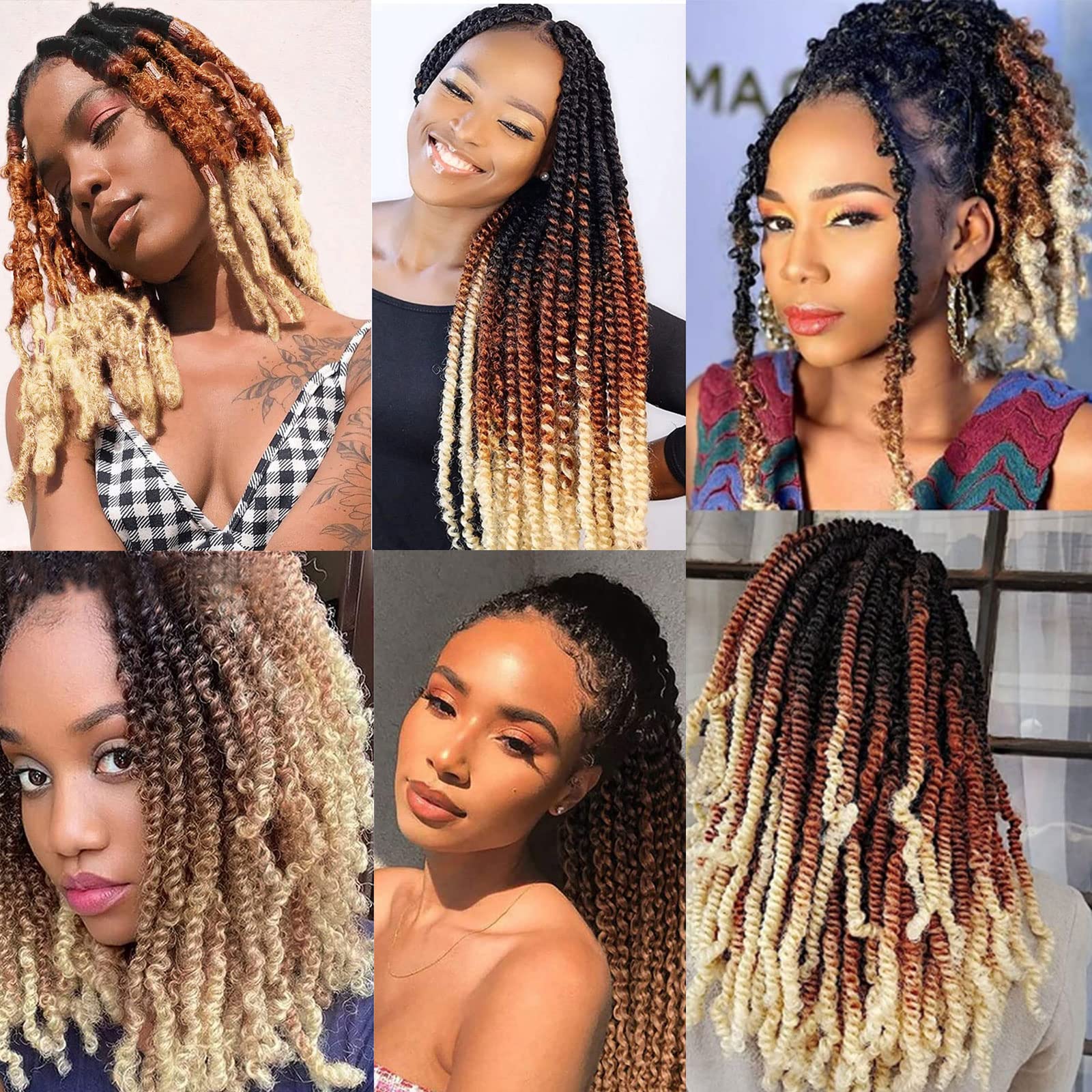 8 Packs Pre-Separated Springy Afro Twist Hair 20 Inch 3 Tones Spring Twist Hair For Distressed Soft Locs Marley Twist Braiding H