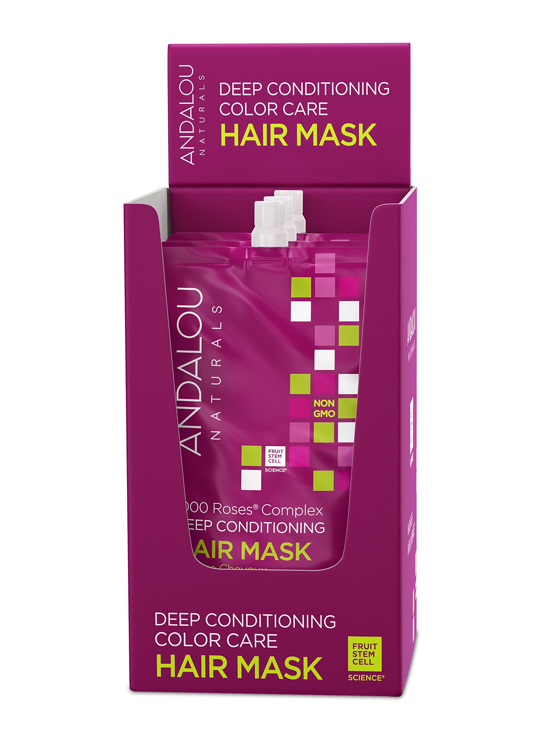 Andalou Naturals 1000 Roses Hair Mask, Color Care Hair Mask for Damaged Hair, 6 Count, Cocoa Seed Butter, Rosehip Oil & Pro-Vita