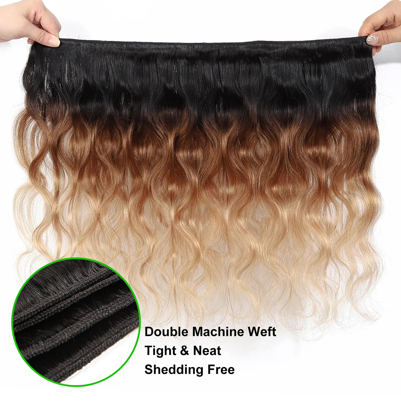Kapelli Hair 10A Ombre Human Hair Bundles Ombre Brazilian Hair Body Wave (T1B/4/27,16'' 18'' 20'' 22'') Ombre Brazilian Human Ha