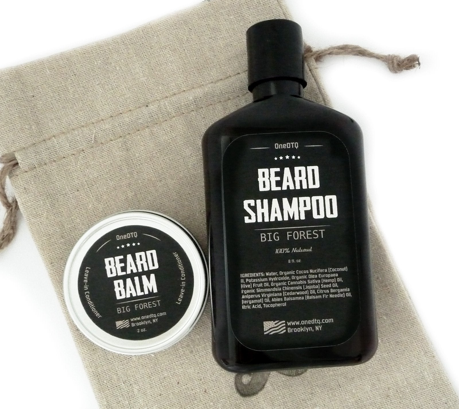 Big Forest Beard Growth Kit; Beard Shampoo & Beard Balm, All Natural And Organic Facial Hair Care; In A Mustache Stamped Linen P