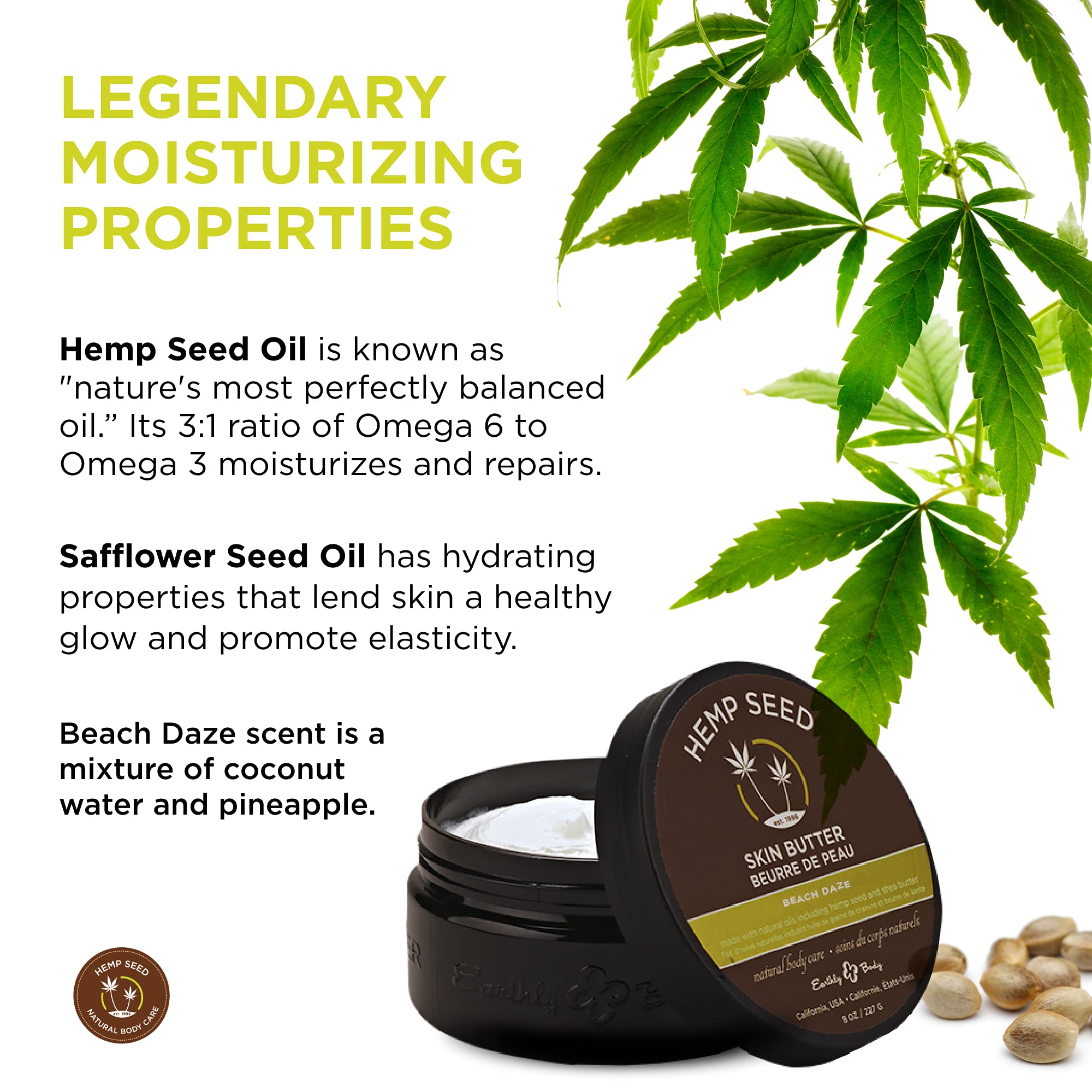 Hemp Seed Skin Butter, Nag Champa - 8 oz. - Total Body Moisturizer - Hemp Seed Oil, Jojoba Oil, Shea Butter - Vegan & Cruelty Fr