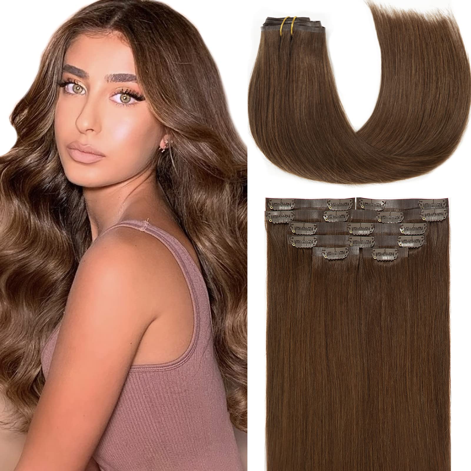 Loxxy Tape Clip In Hair Extensions Natural Thick End Glam Seamless Hair Extensions Clip In Human Hair For Women Silky Straight F