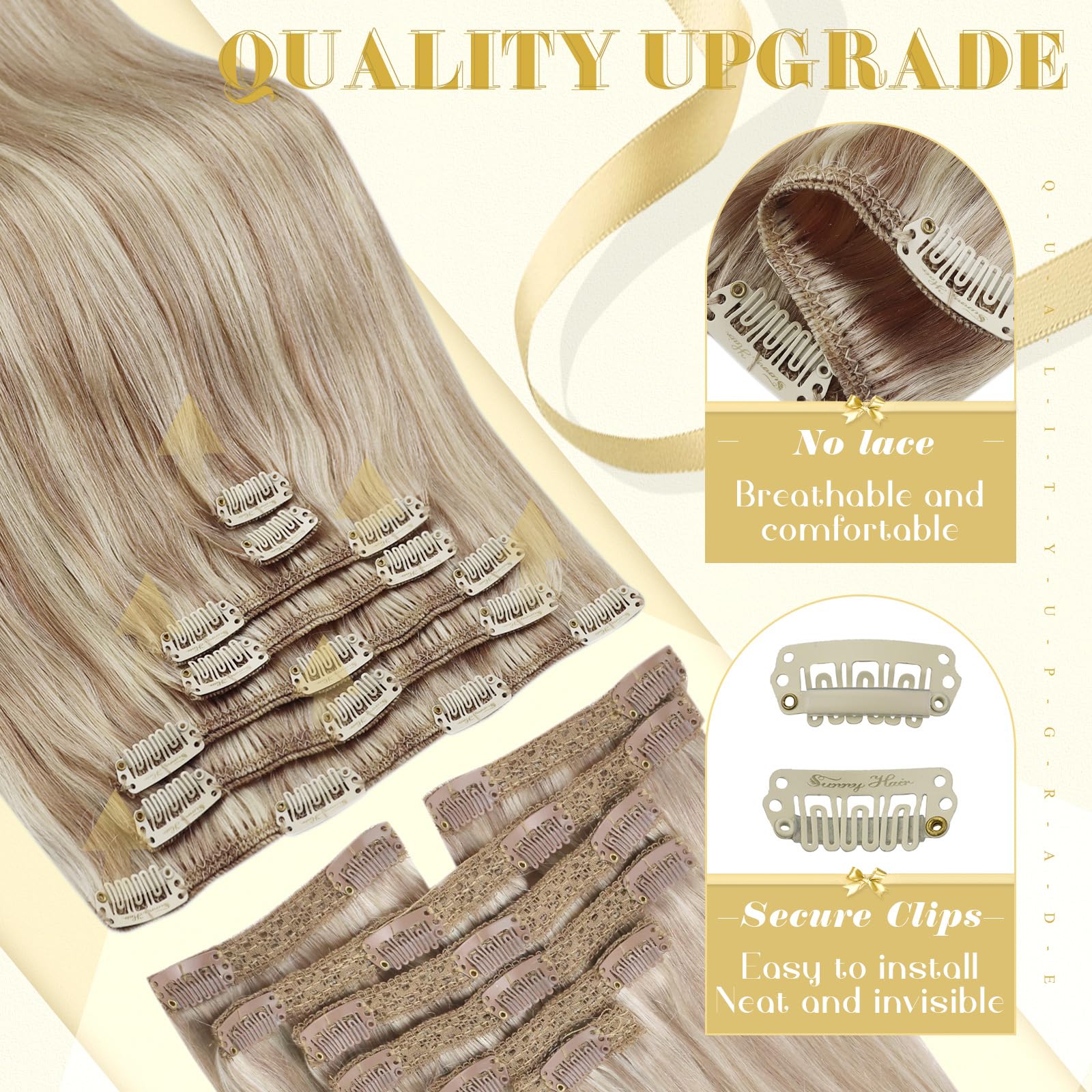 Ve Sunny 22Inch Hair Extensions Clip Ins Blonde Highlights Clip In Hair Extensions Human Hair Long Blonde Clip In Hair Extension