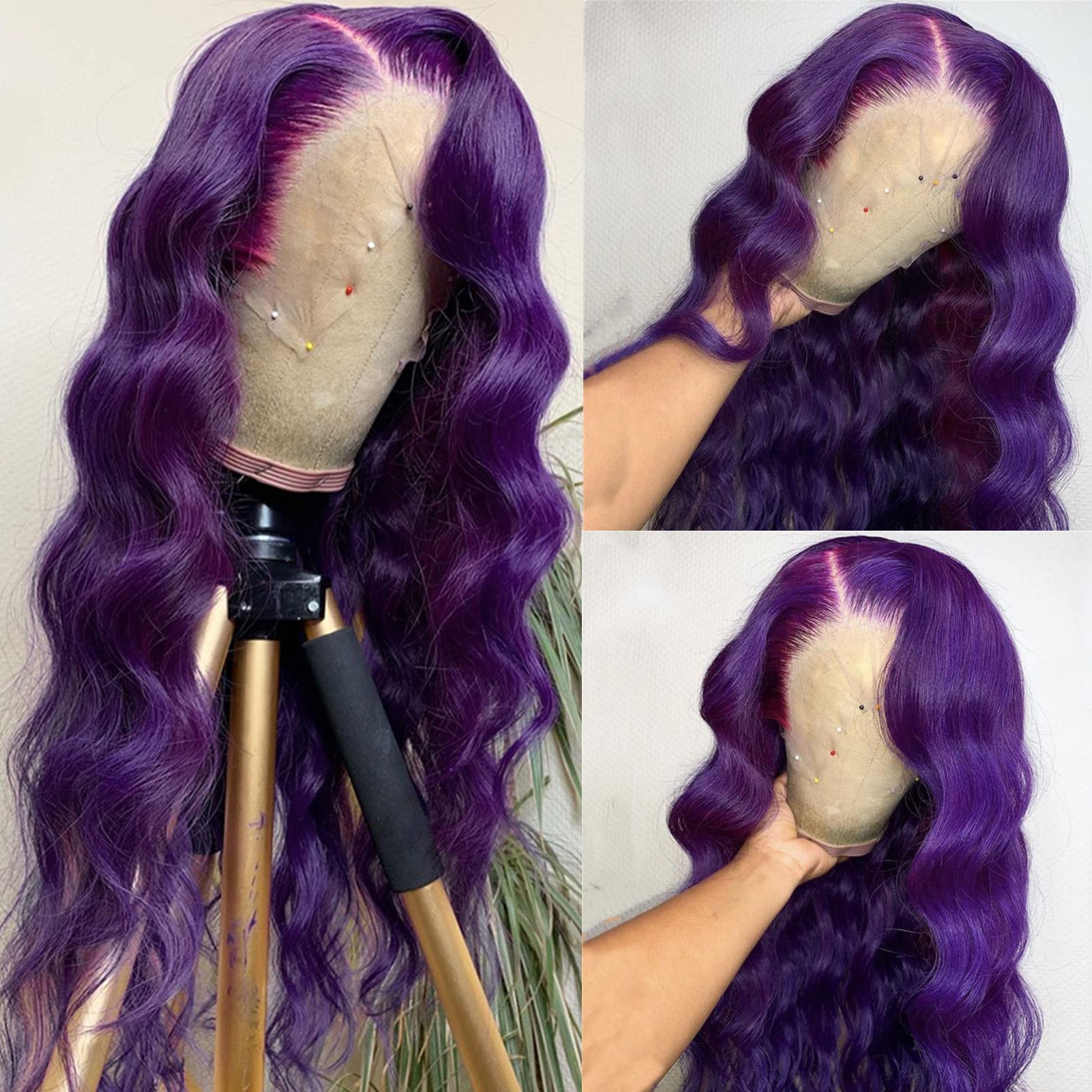 Yms Purple Transparent Hd Lace Front Wigs Human Hair 200% Density Purple Human Hair Wigs For Women Body Wave 13X4 Lace Frontal W