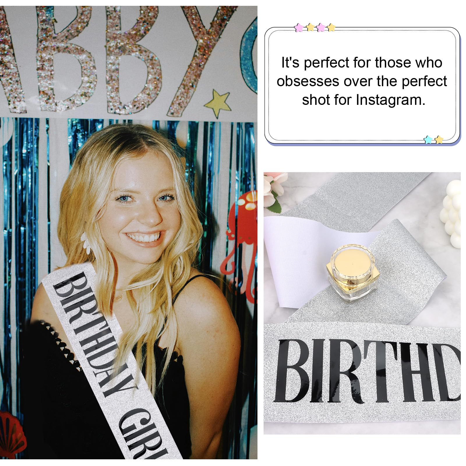 Cieher Birthday Sash For Women And Girls - Silver Queen Sash, Birthday Decorations