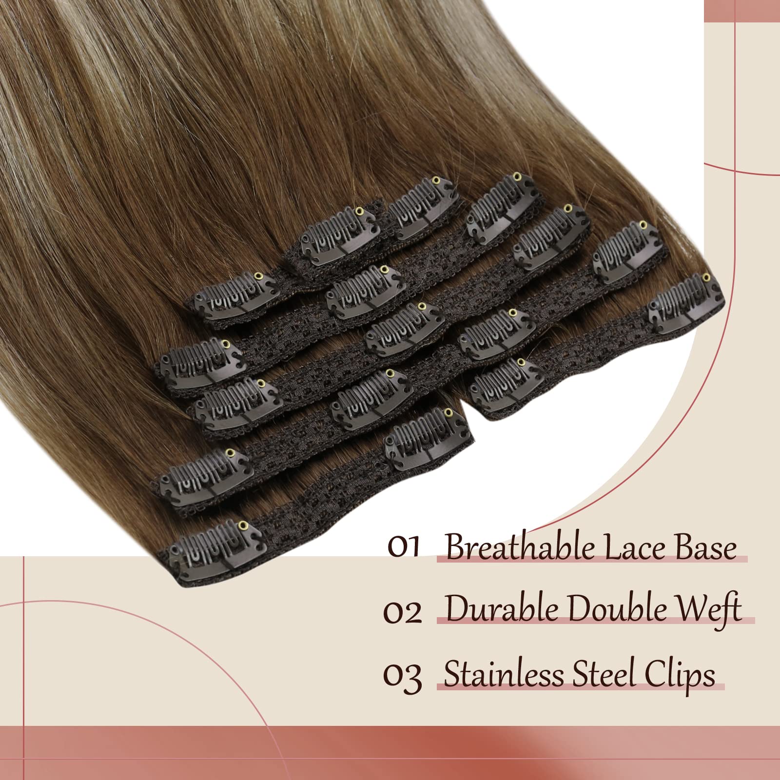 Sunny Human Hair clip in Hair Extensions Balayage Brown Blonde clip in Human Hair Extensions Medium Brown Balayage Platinum Blon