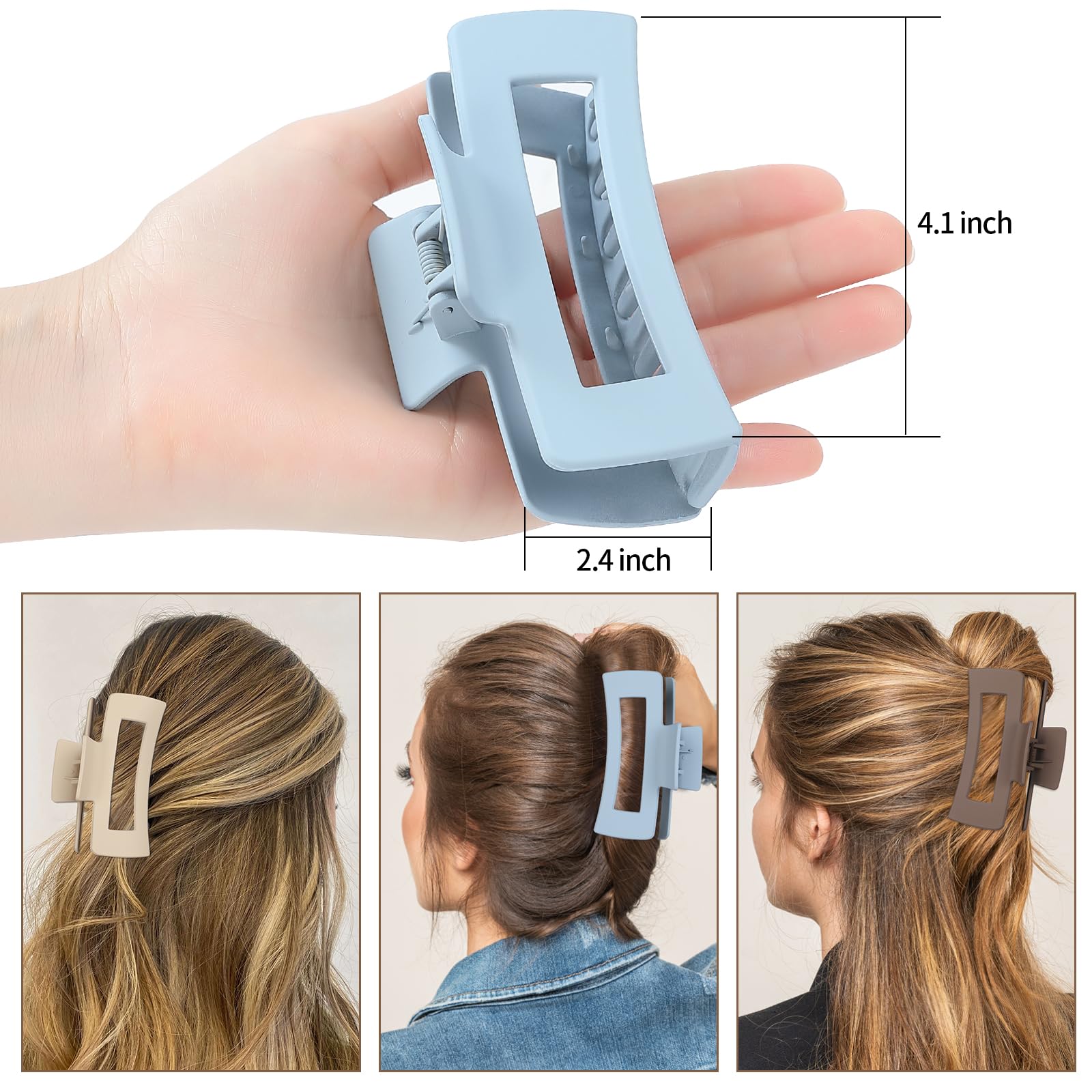 Sisiaipu 4 Inch Big Hair Claw Clips 6 Pcs Large Claw Clips for Thick Hair Square Hair Clips for Women Rectangle Hair Clips Banan
