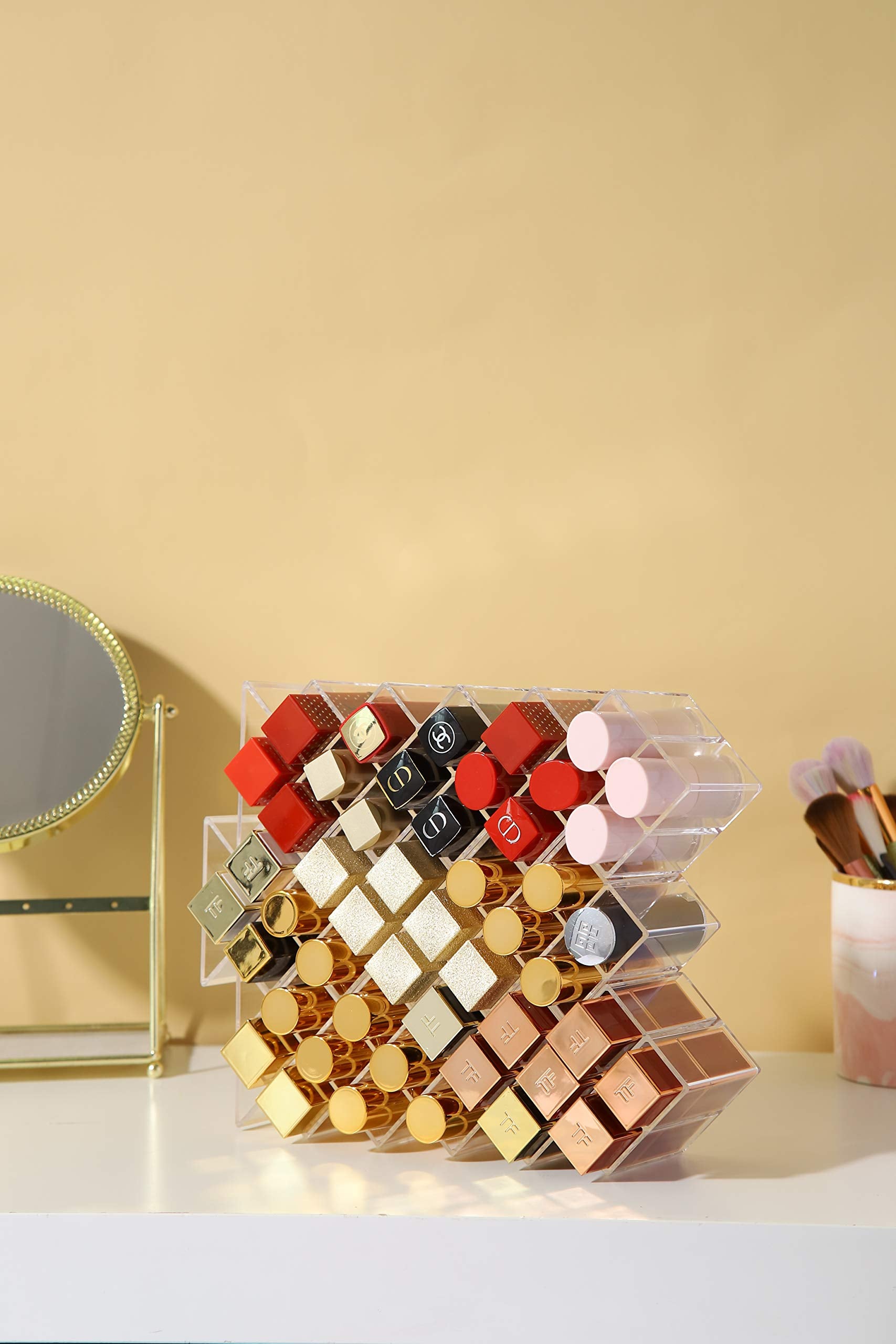 Yiezi Lipstick Holder Organizer 64 Spaces Acrylic Stackable Fish Shape Lipstick Tower, Lip Gloss Storage Stand, Perfect For Lipg